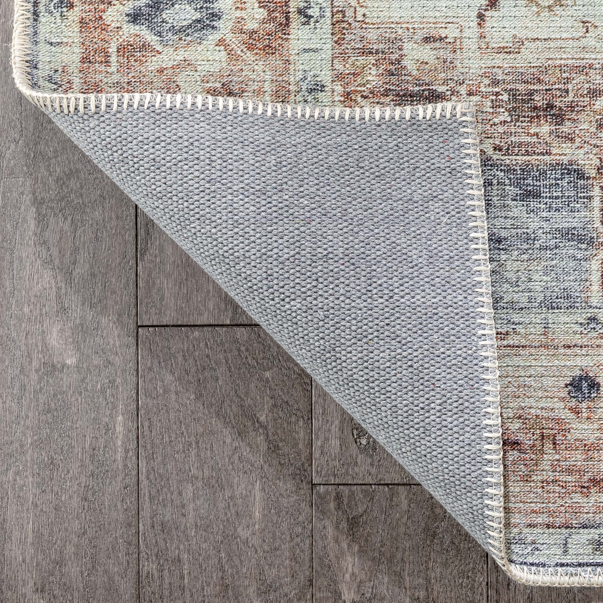 Binita Machine Washable Vintage Medallion Oriental Ivory Rust Flat-Weave Rug Well Woven