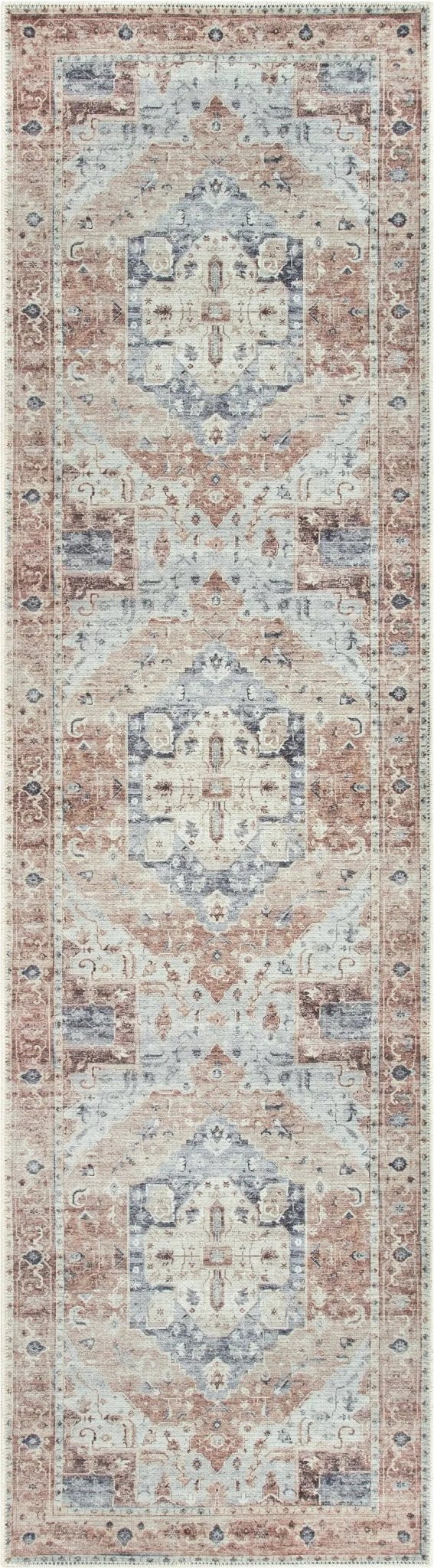 Binita Machine Washable Vintage Medallion Oriental Ivory Rust Flat-Weave Rug Well Woven
