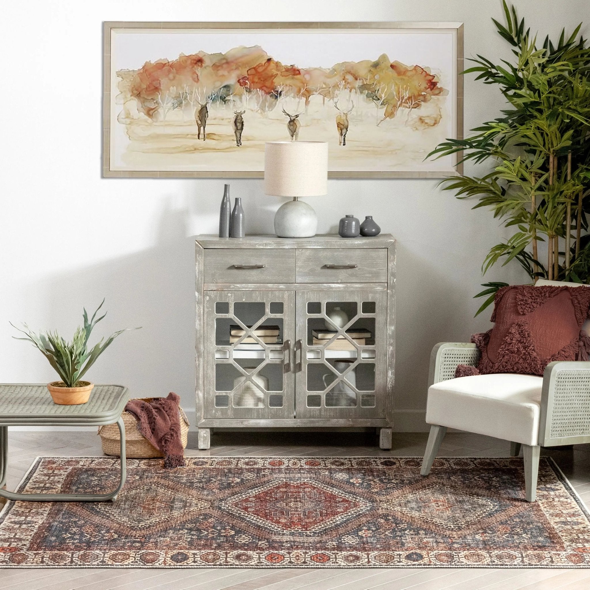 Ripon Machine Washable Vintage Medallion Botanical Border Blue Red Flat-Weave Distressed Rug Well Woven