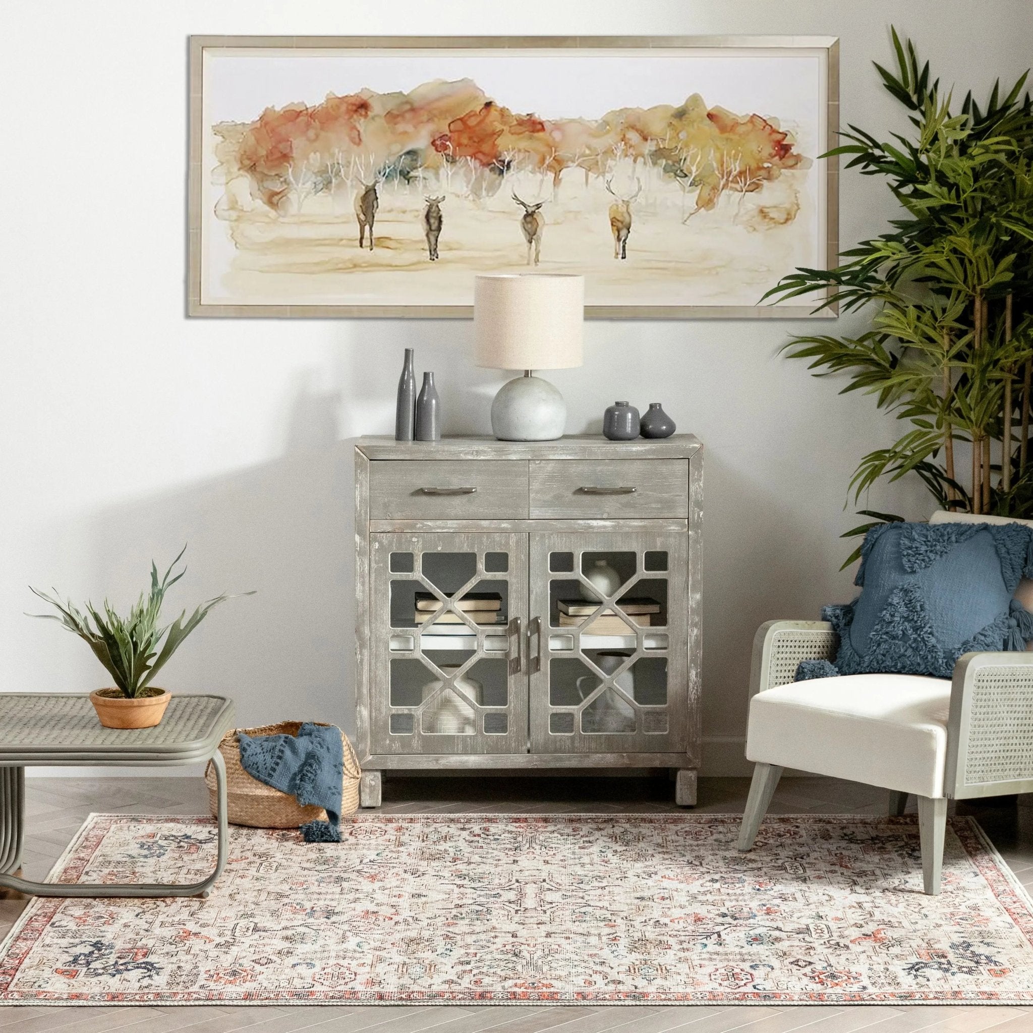 Pomona Machine Washable Vintage Medallion Botanical Border Ivory Flat-Weave Distressed Rug Well Woven