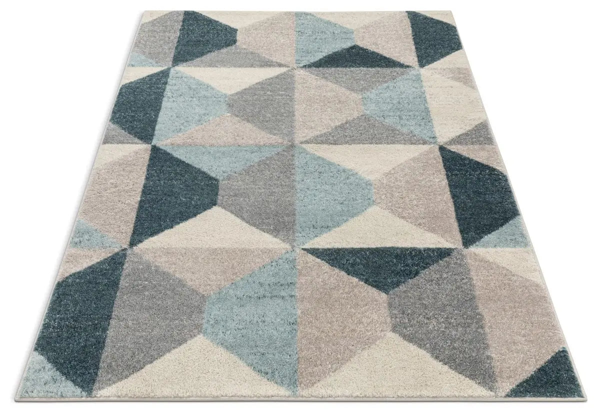 Zeke Blue Mid-Century Modern Geometric Rug Well Woven