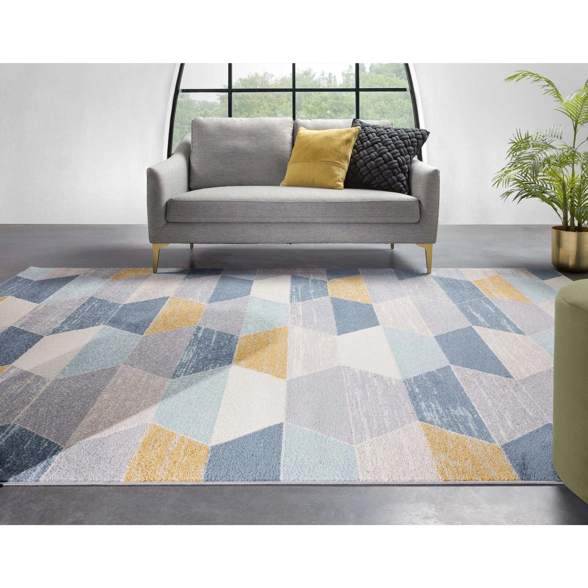 Maddox Blue Modern Geometric Rug Well Woven