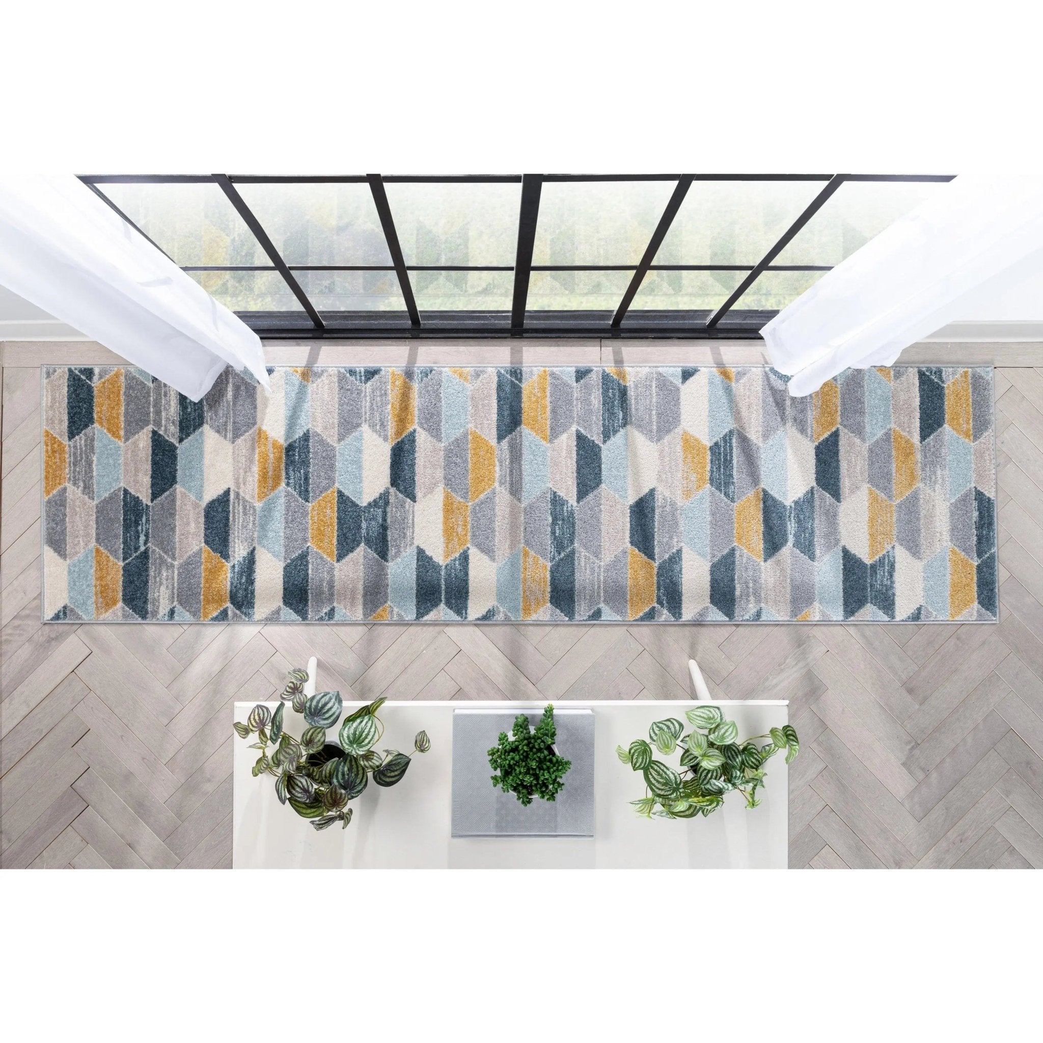 Maddox Blue Modern Geometric Rug Well Woven