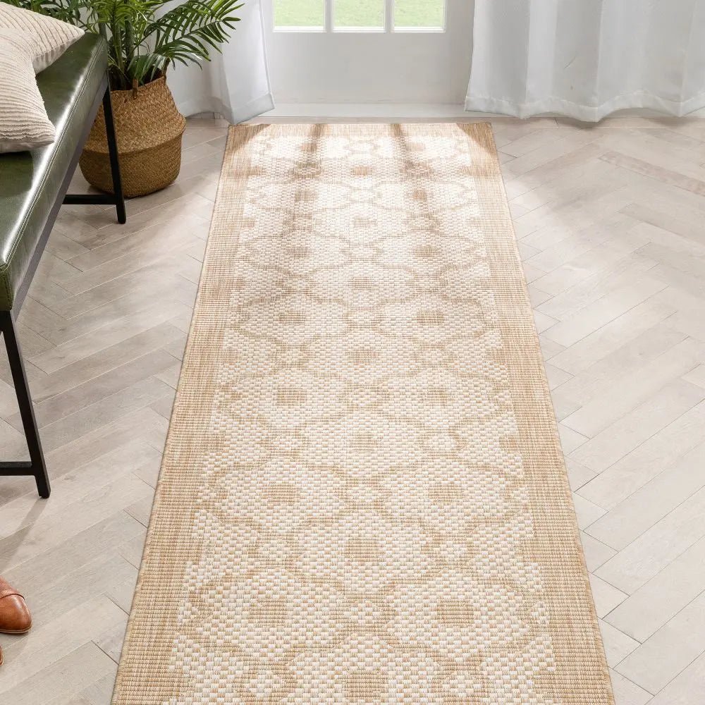 Sol Nordic Lattice Trellis Indoor Outdoor Beige Flatweave Rug Well Woven