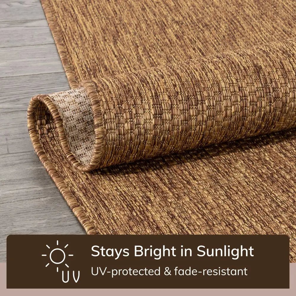 Leif Nordic Geometric Indoor Outdoor Coffee Flatweave 5'3" x 7'3" Rug Well Woven