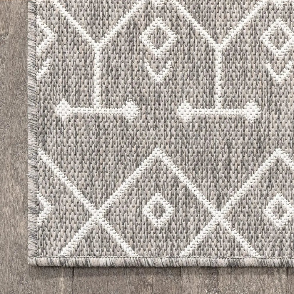Nord Moroccan Tribal Indoor Outdoor Light Grey Flatweave Rug Well Woven