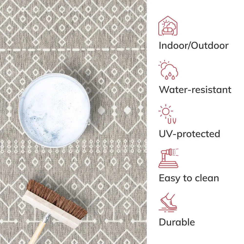 Nord Moroccan Tribal Indoor Outdoor Light Grey Flatweave Rug Well Woven