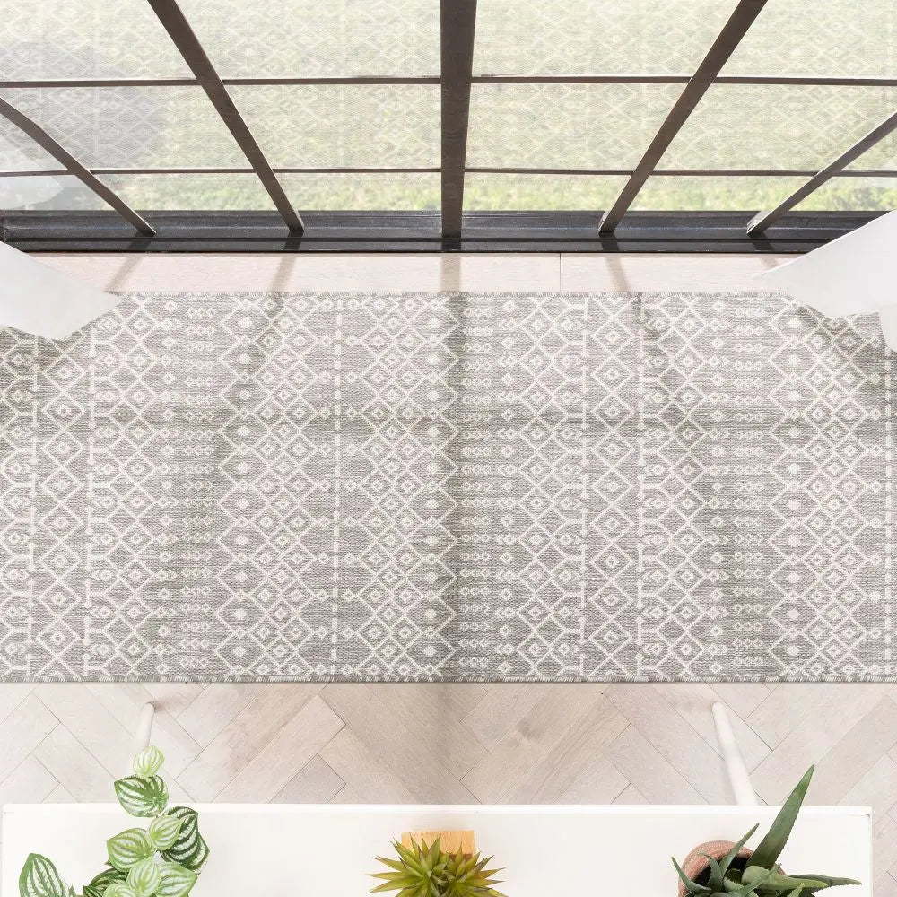 Nord Moroccan Tribal Indoor Outdoor Light Grey Flatweave Rug Well Woven