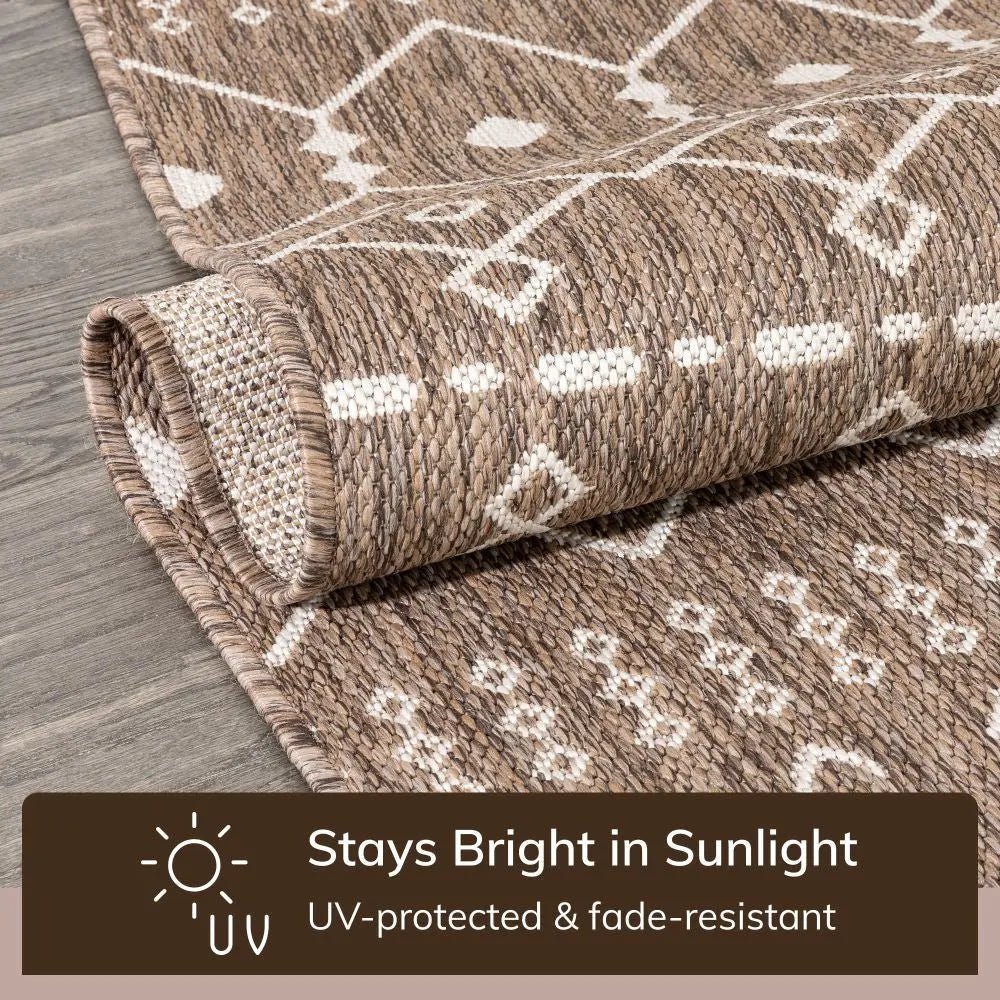 Nord Moroccan Tribal Indoor Outdoor Taupe Flatweave Rug Well Woven