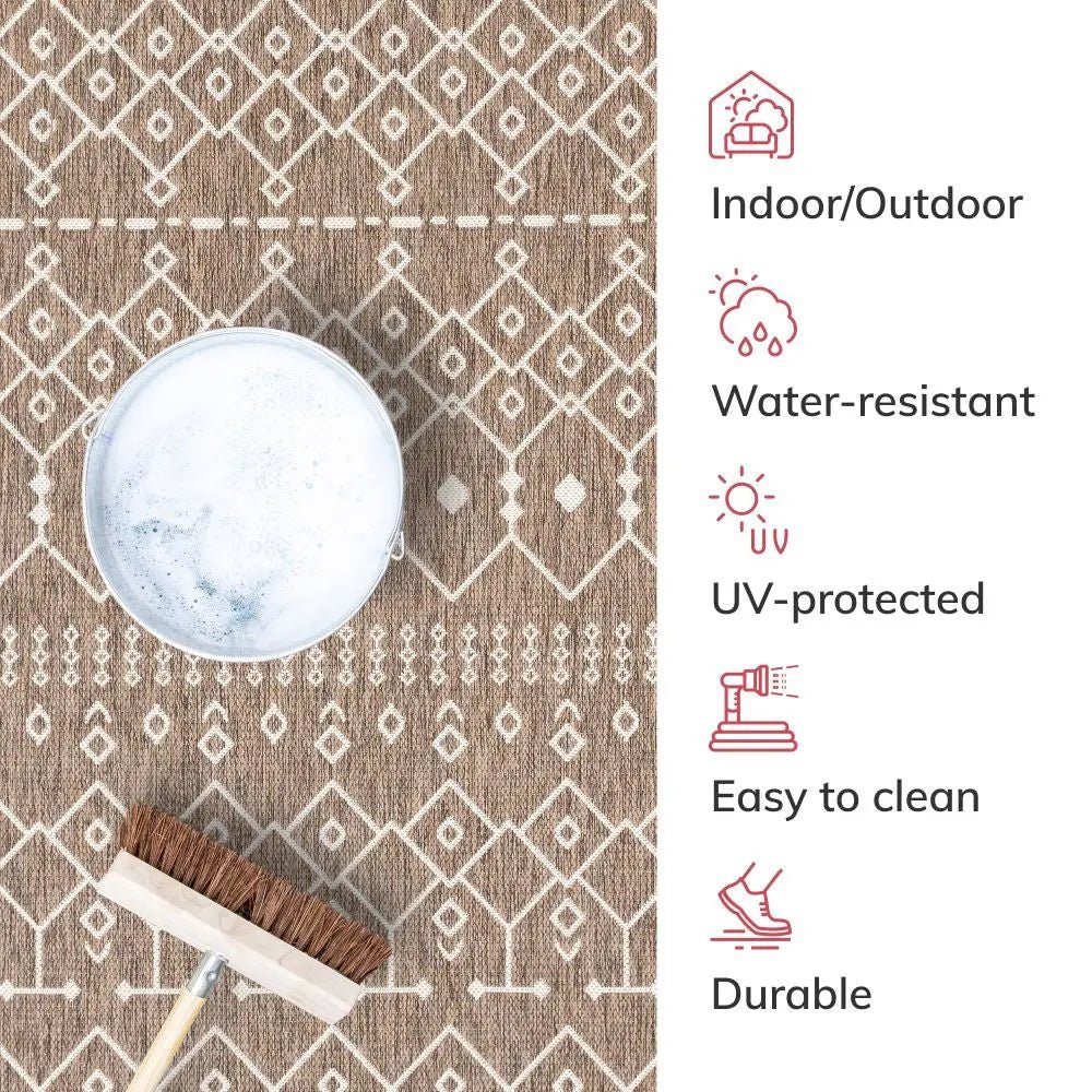 Nord Moroccan Tribal Indoor Outdoor Taupe Flatweave Rug Well Woven