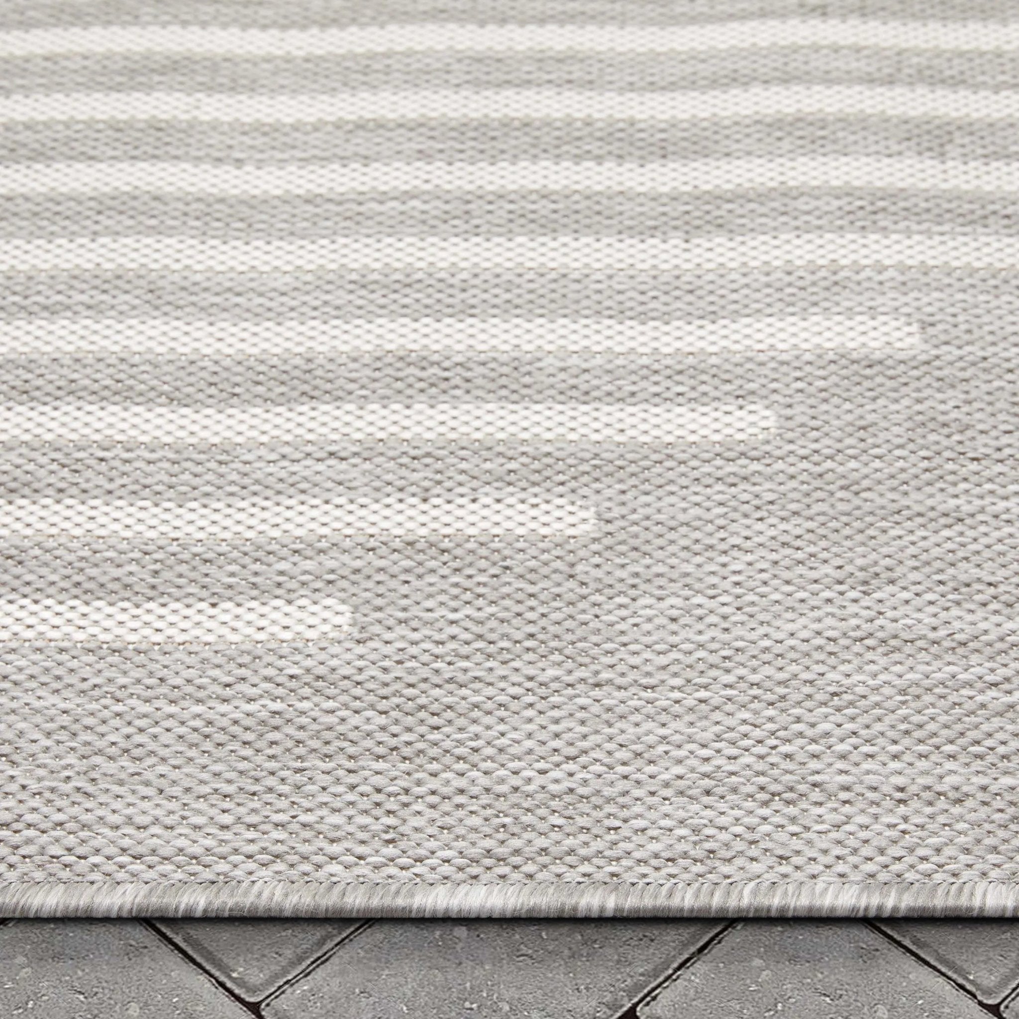 Alder Modern Stripes Indoor/Outdoor Ivory Grey Flat-Weave Rug Well Woven