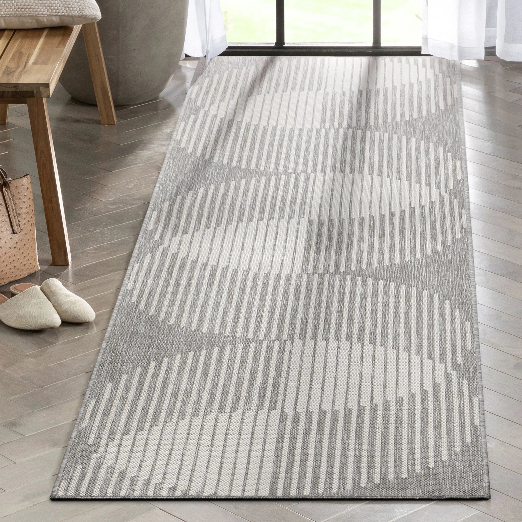 Alder Modern Stripes Indoor/Outdoor Ivory Grey Flat-Weave Rug Well Woven