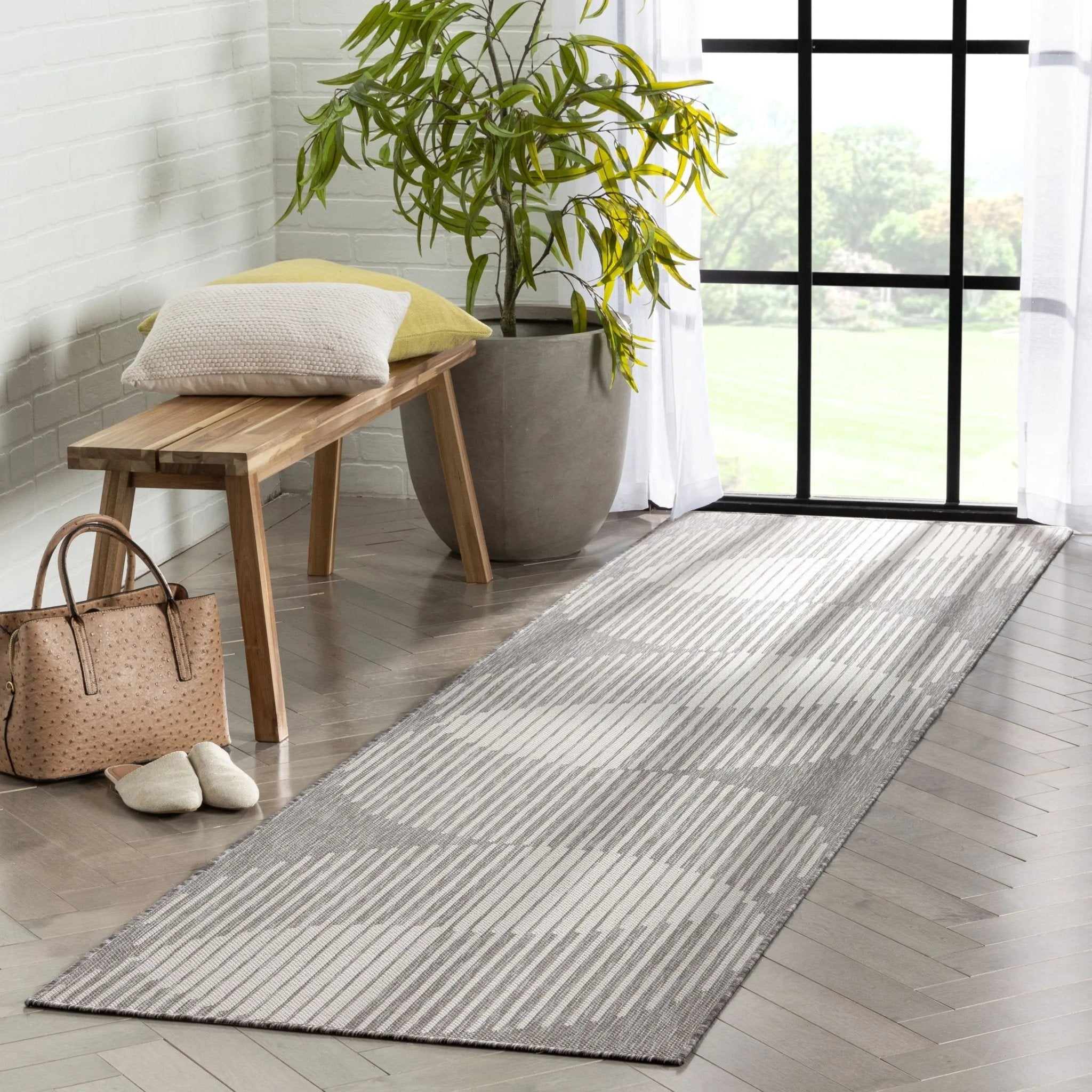 Alder Modern Stripes Indoor/Outdoor Ivory Grey Flat-Weave Rug Well Woven