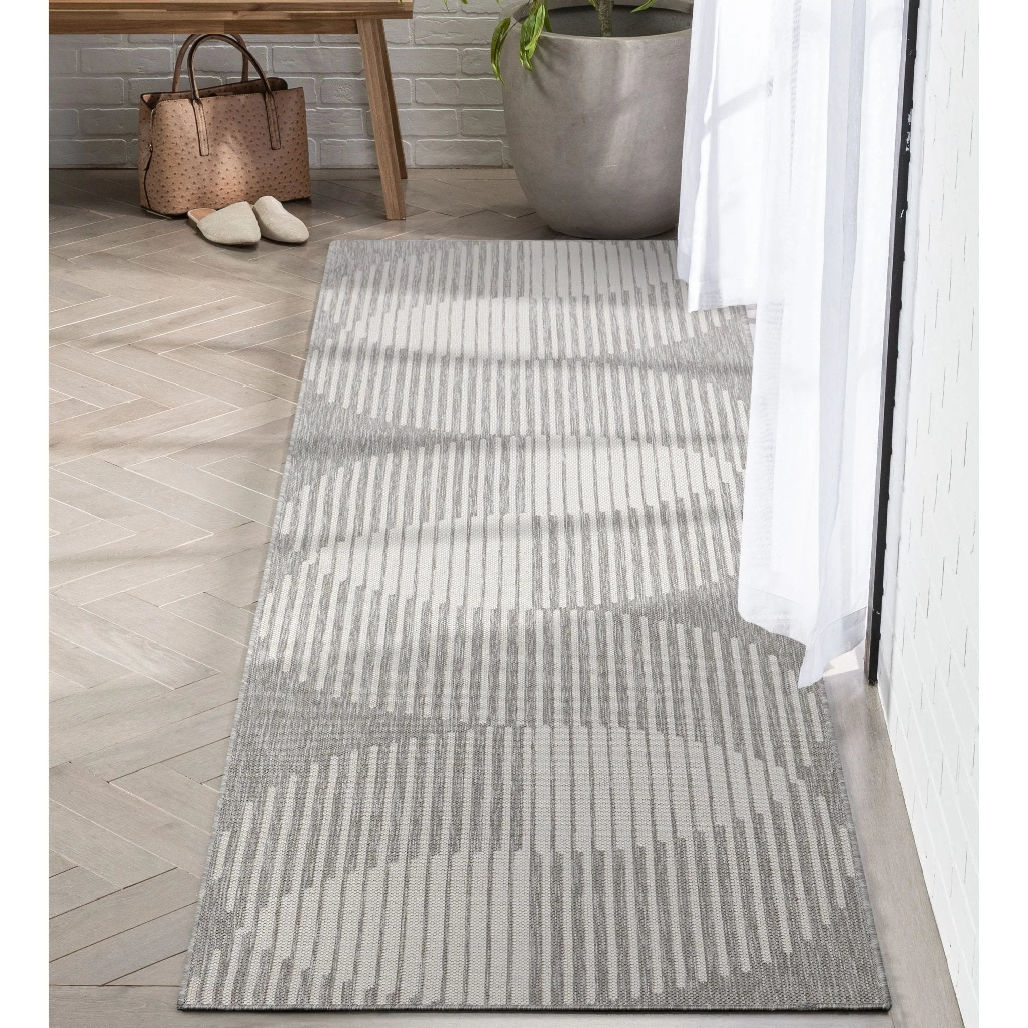 Alder Modern Stripes Indoor/Outdoor Ivory Grey Flat-Weave Rug Well Woven
