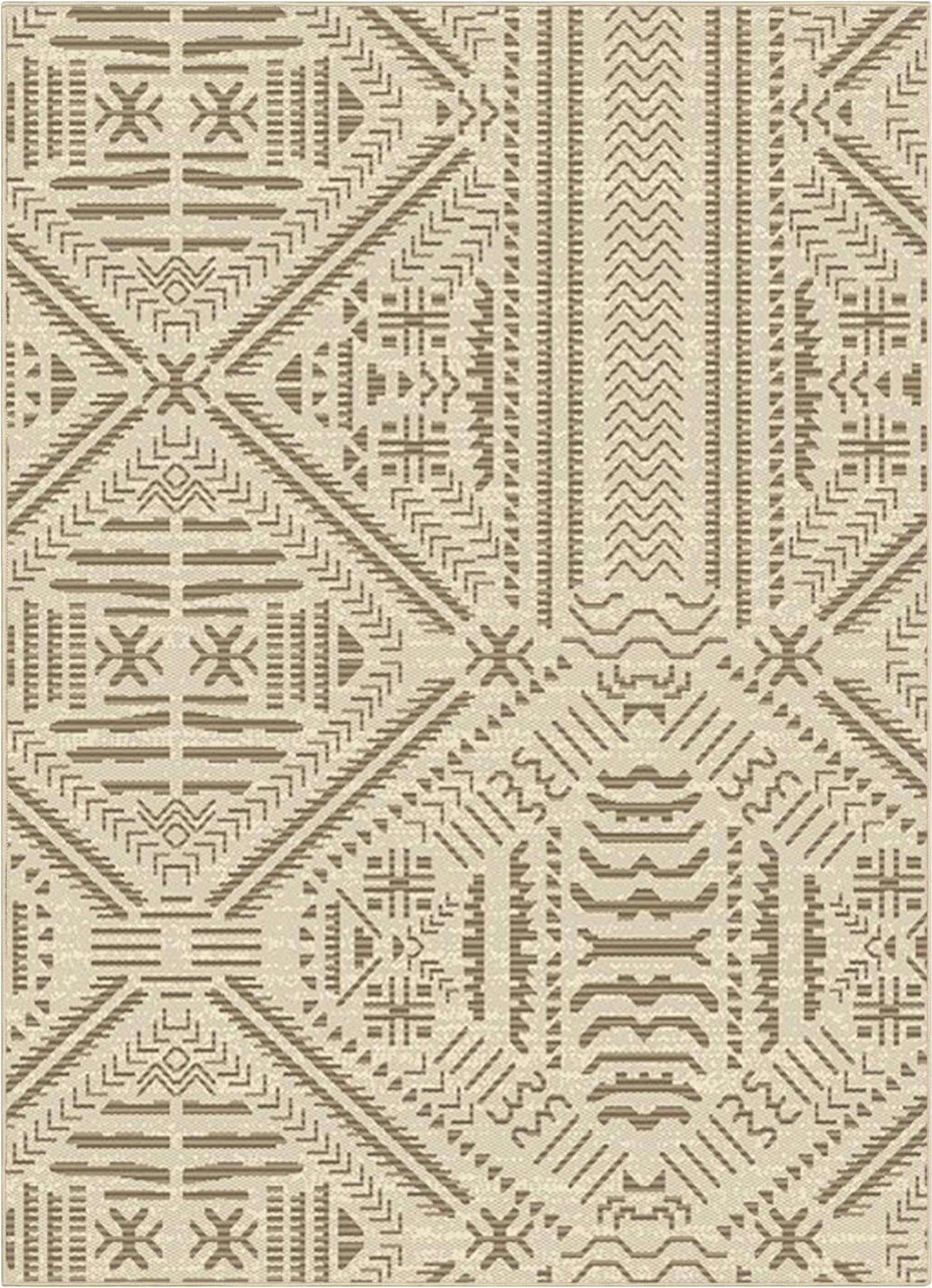 Khalo Tribal Indoor/Outdoor Beige Flat-Weave 5'3" x 7'3" Rug Well Woven