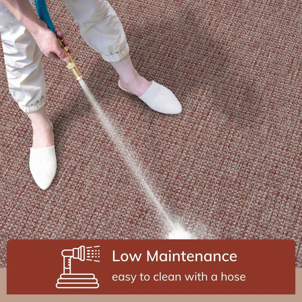 Odin Solid & Striped Border Indoor Outdoor Coral Flatweave Rug Well Woven