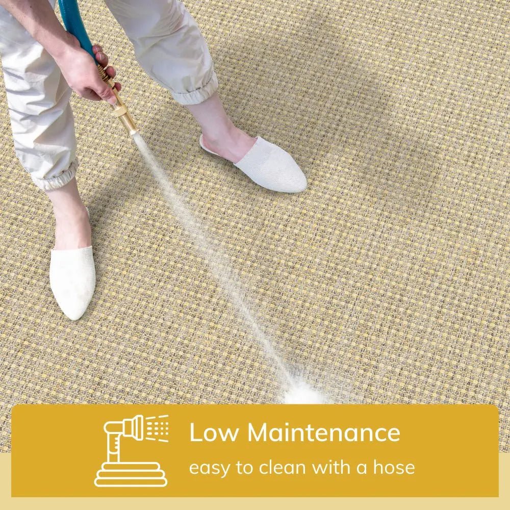 Odin Solid & Striped Border Indoor Outdoor Yellow Flatweave Rug Well Woven