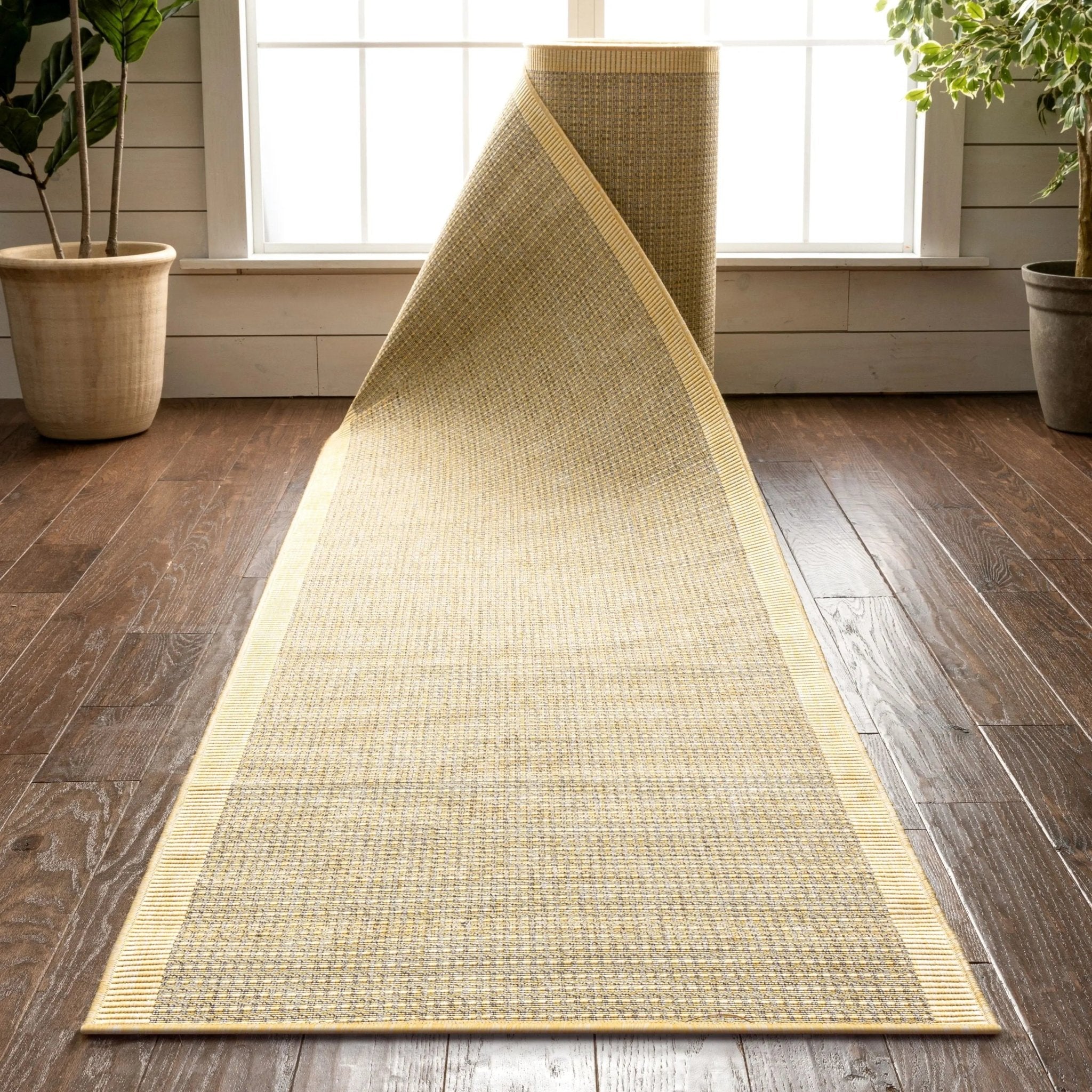 Odin Custom Size Indoor/Outdoor Runner Solid & Striped Yellow 31 Inch Width x Choose Your Length Hallway Flat-Weave Runner Rug Well Woven