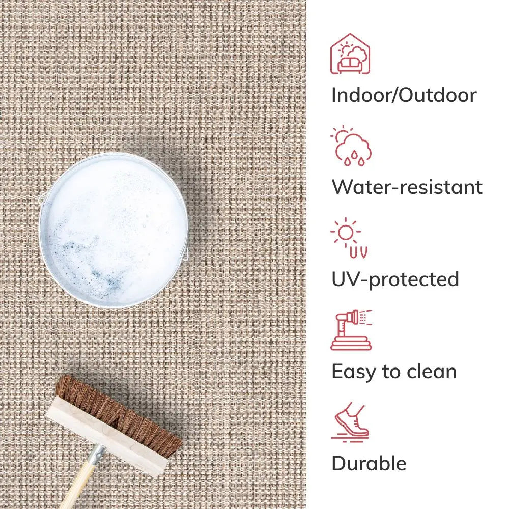 Odin Solid & Striped Border Indoor Outdoor Ivory Flatweave Rug Well Woven