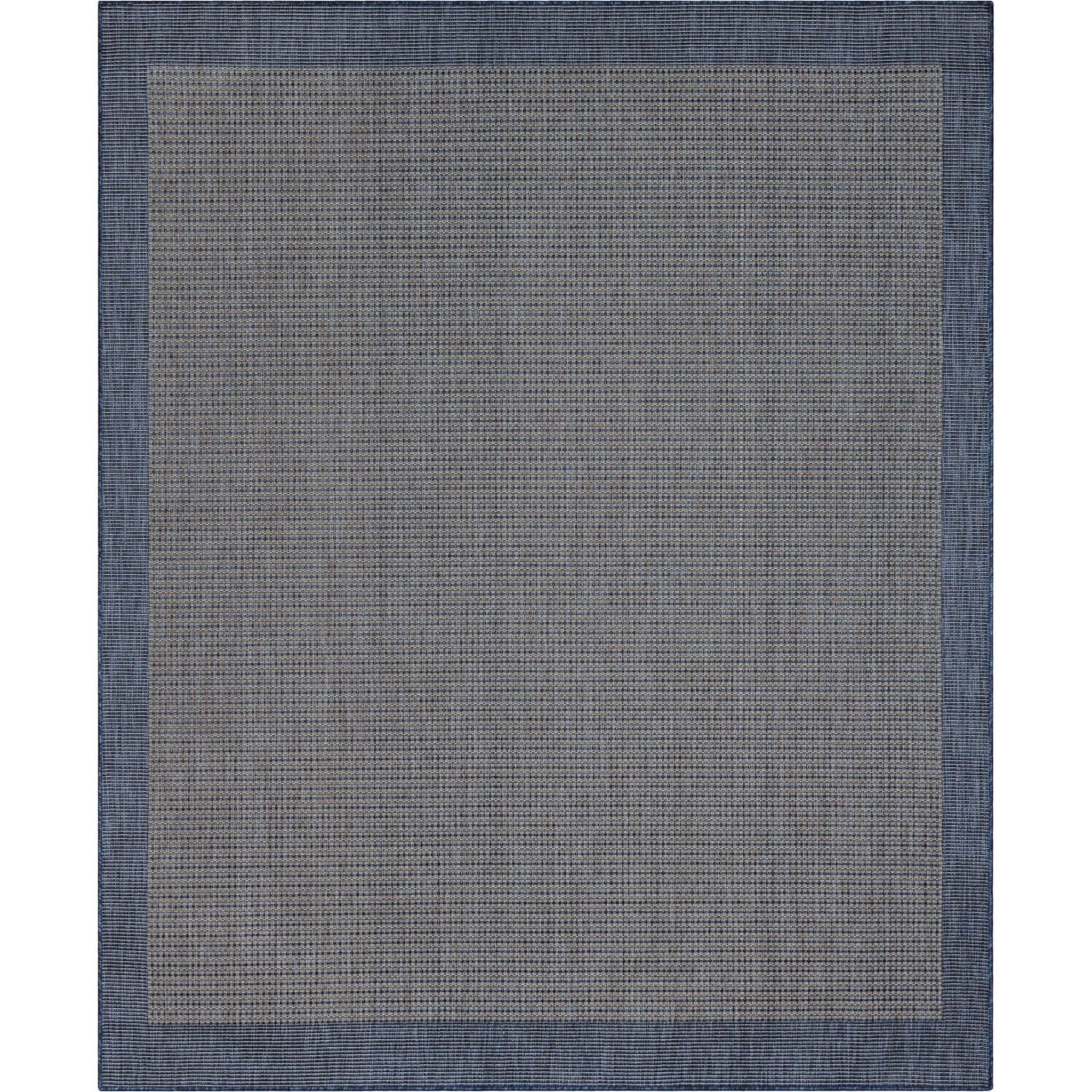 Odin Solid & Striped Border Indoor Outdoor Blue Flatweave Rug Well Woven