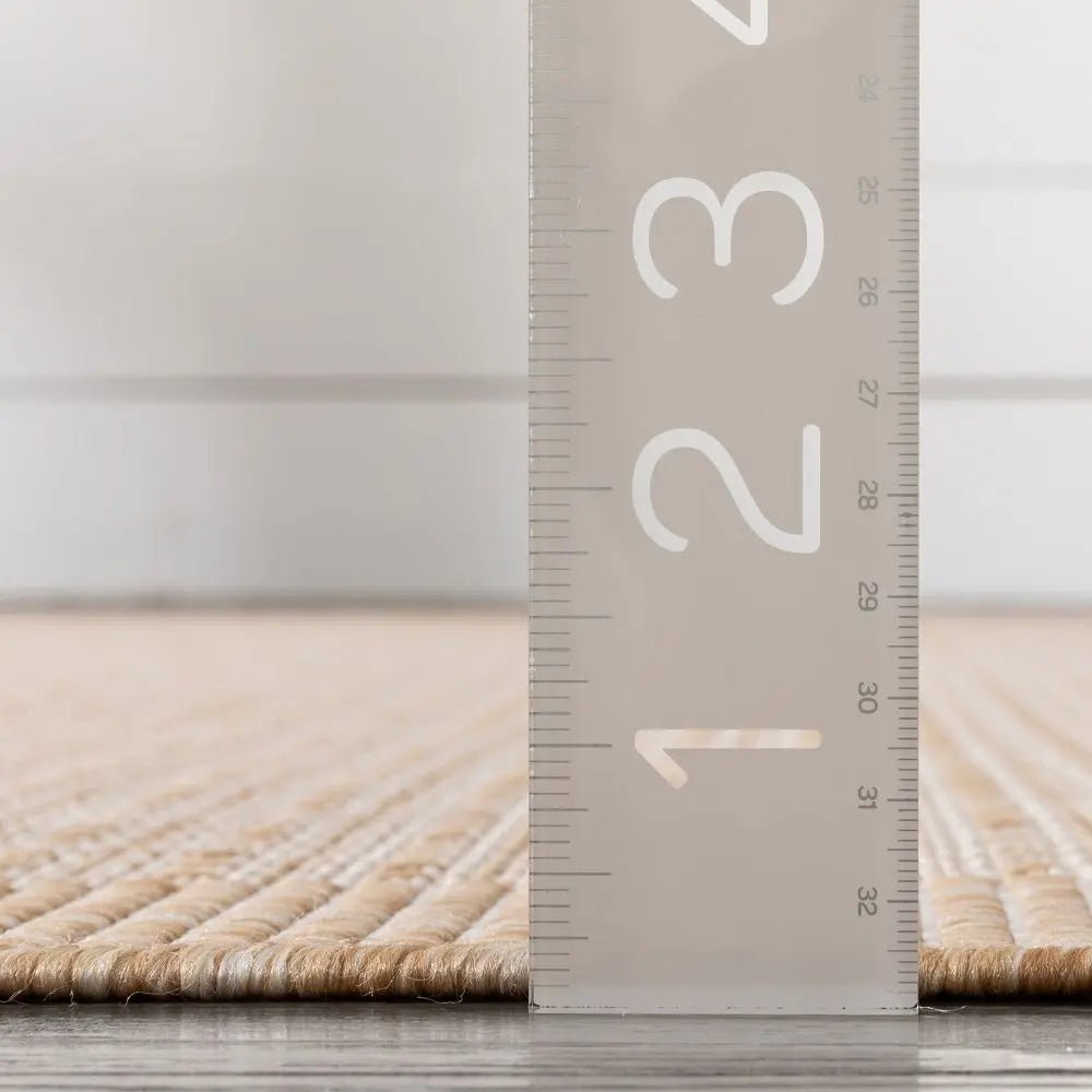 Odin Solid & Striped Border Indoor Outdoor Taupe Flatweave Rug Well Woven