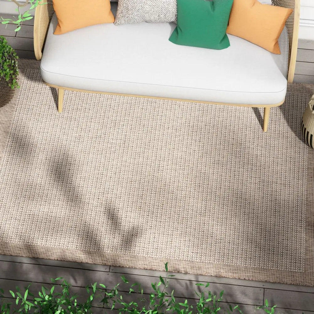 Odin Solid & Striped Border Indoor Outdoor Taupe Flatweave Rug Well Woven