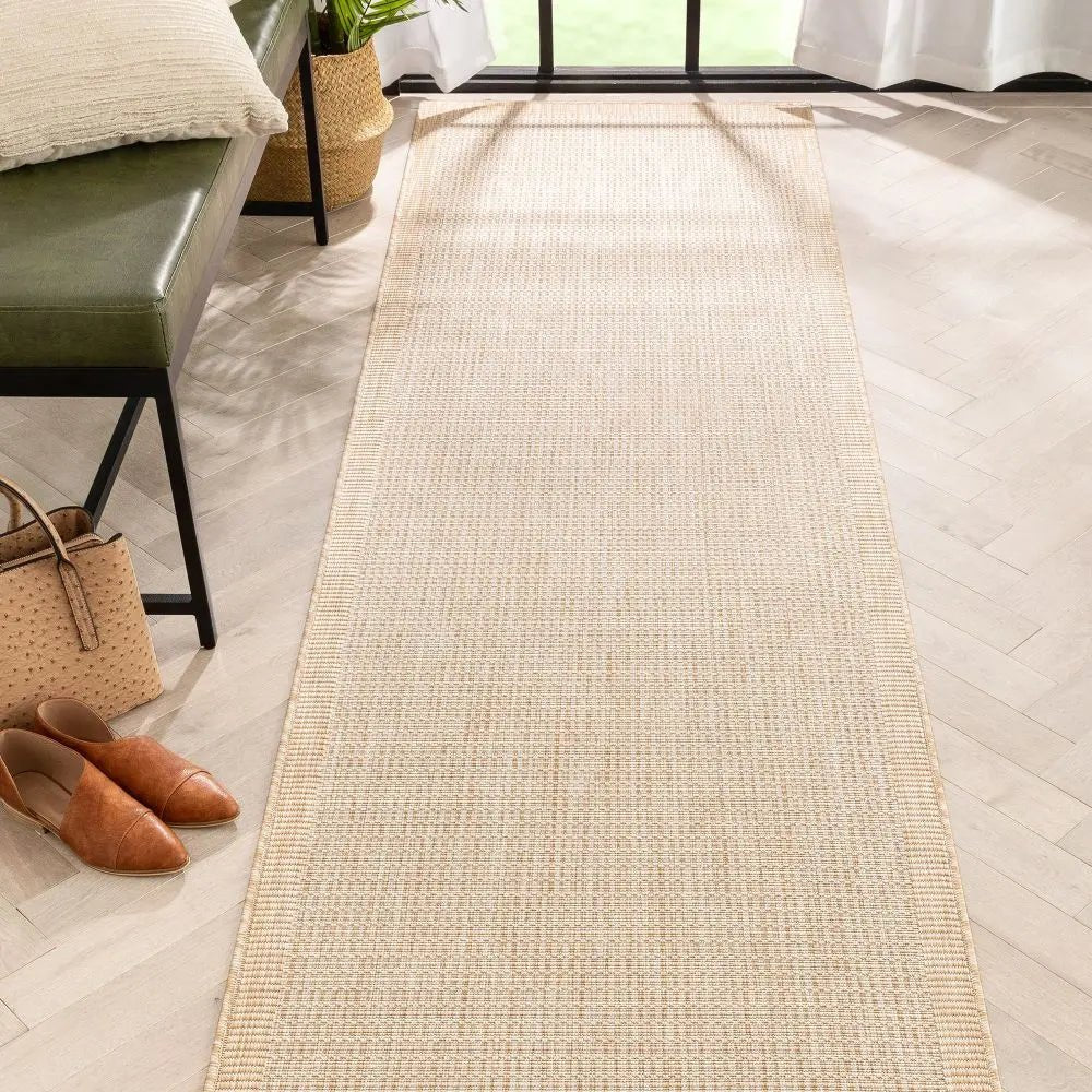 Odin Solid & Striped Border Indoor Outdoor Taupe Flatweave Rug Well Woven