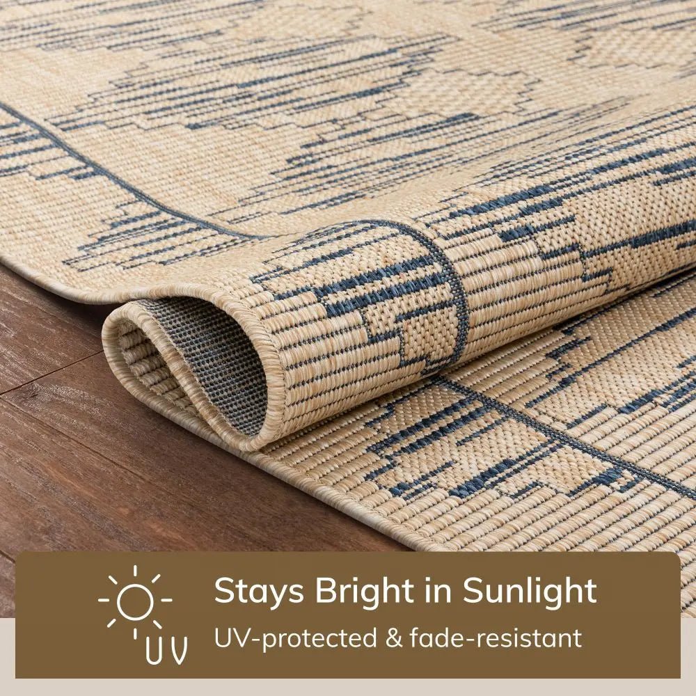 Vidar Trellis Diamond Pattern Indoor Outdoor Blue Beige Flatweave Rug Well Woven