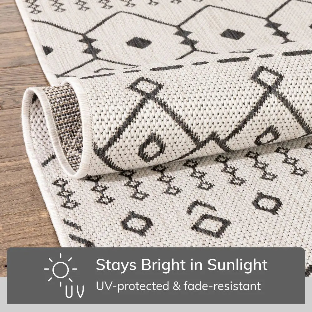 Nord Moroccan Tribal Indoor Outdoor Ivory Flatweave Rug Well Woven