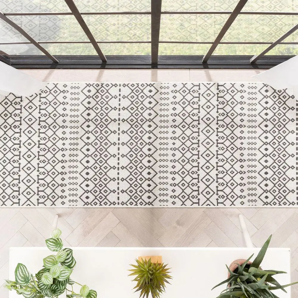 Nord Moroccan Tribal Indoor Outdoor Ivory Flatweave Rug Well Woven