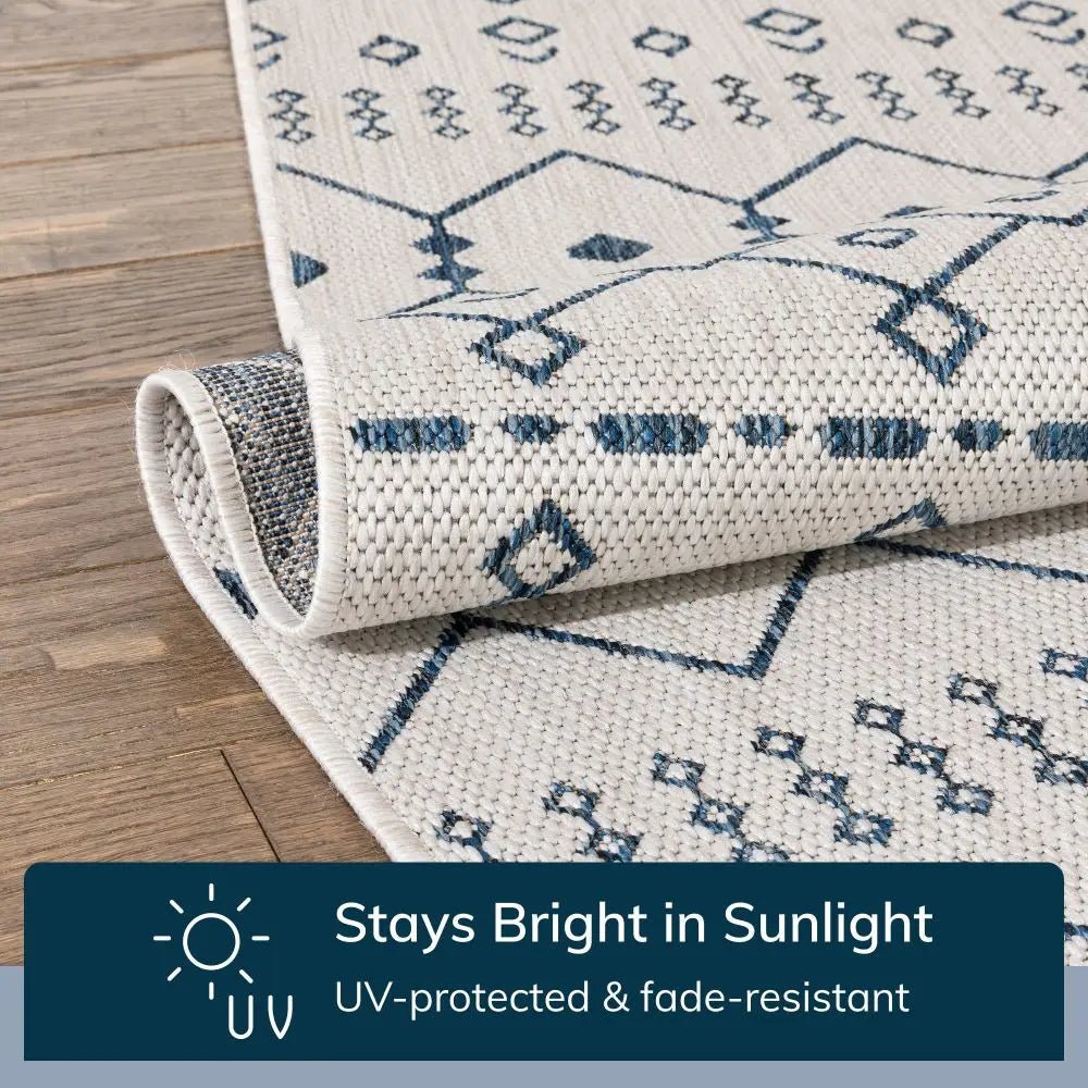 Nord Moroccan Tribal Indoor Outdoor Light Blue Flatweave Rug Well Woven