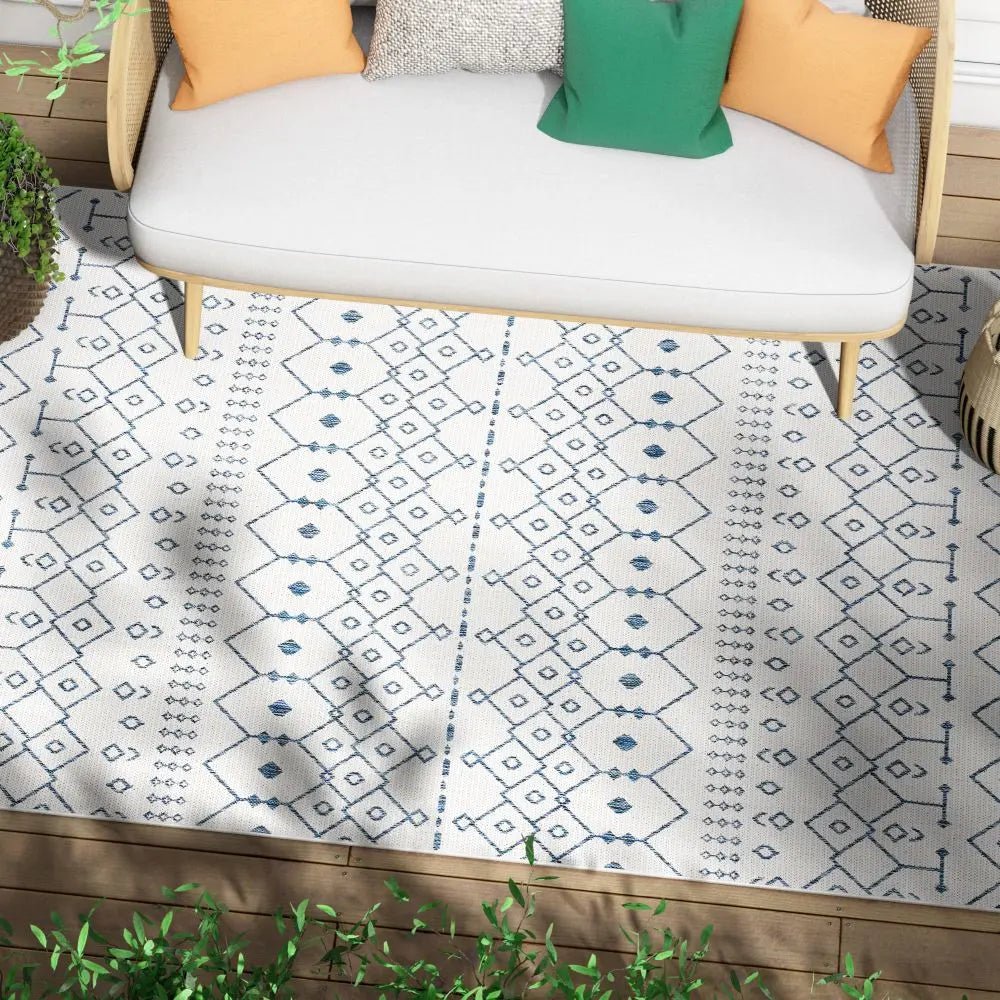 Nord Moroccan Tribal Indoor Outdoor Light Blue Flatweave Rug Well Woven