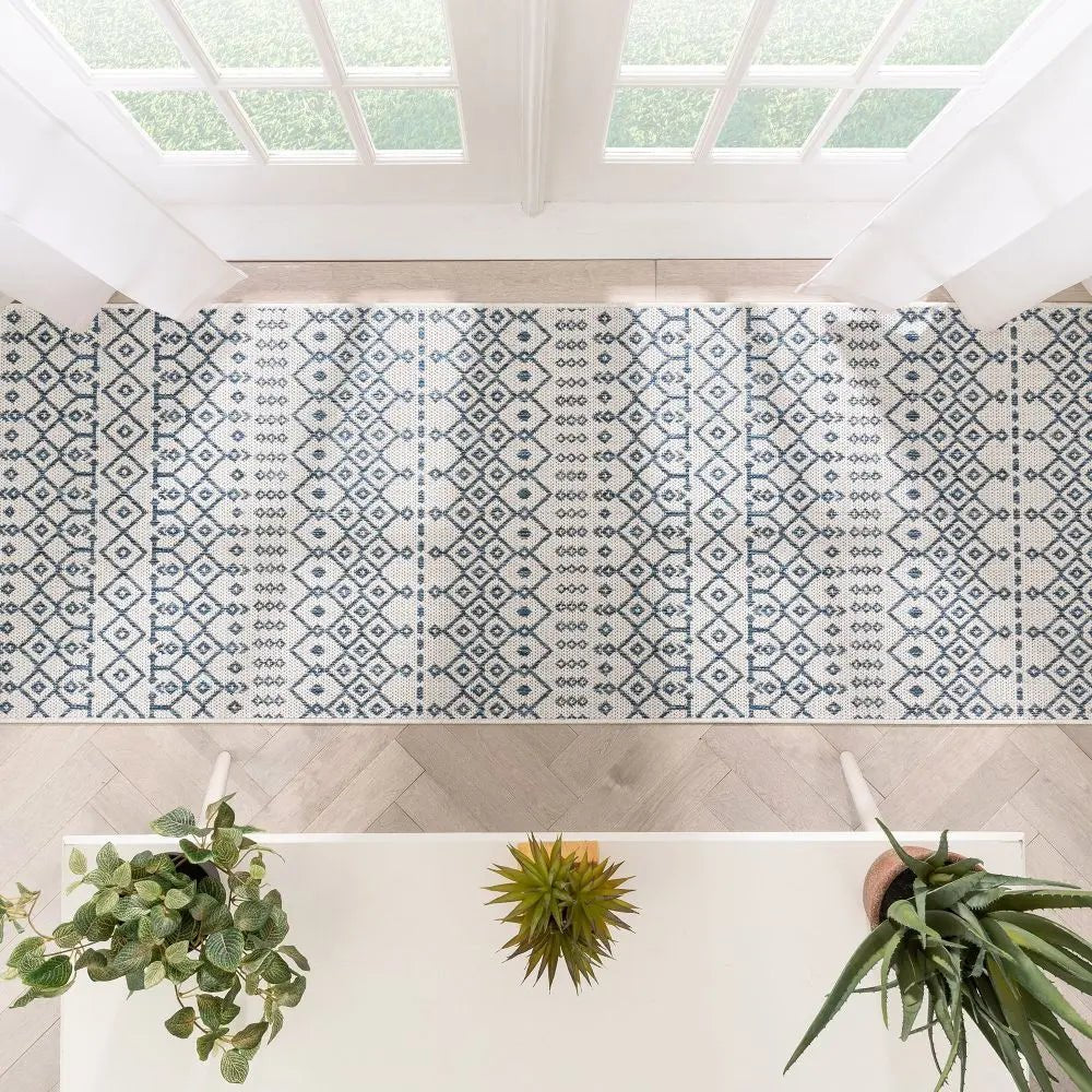 Nord Moroccan Tribal Indoor Outdoor Light Blue Flatweave Rug Well Woven