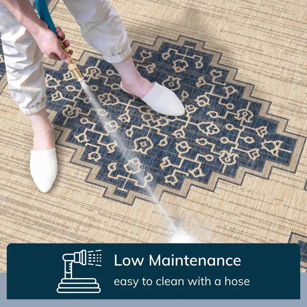 Mani Oriental Medallion Indoor Outdoor Blue Flatweave Rug Well Woven