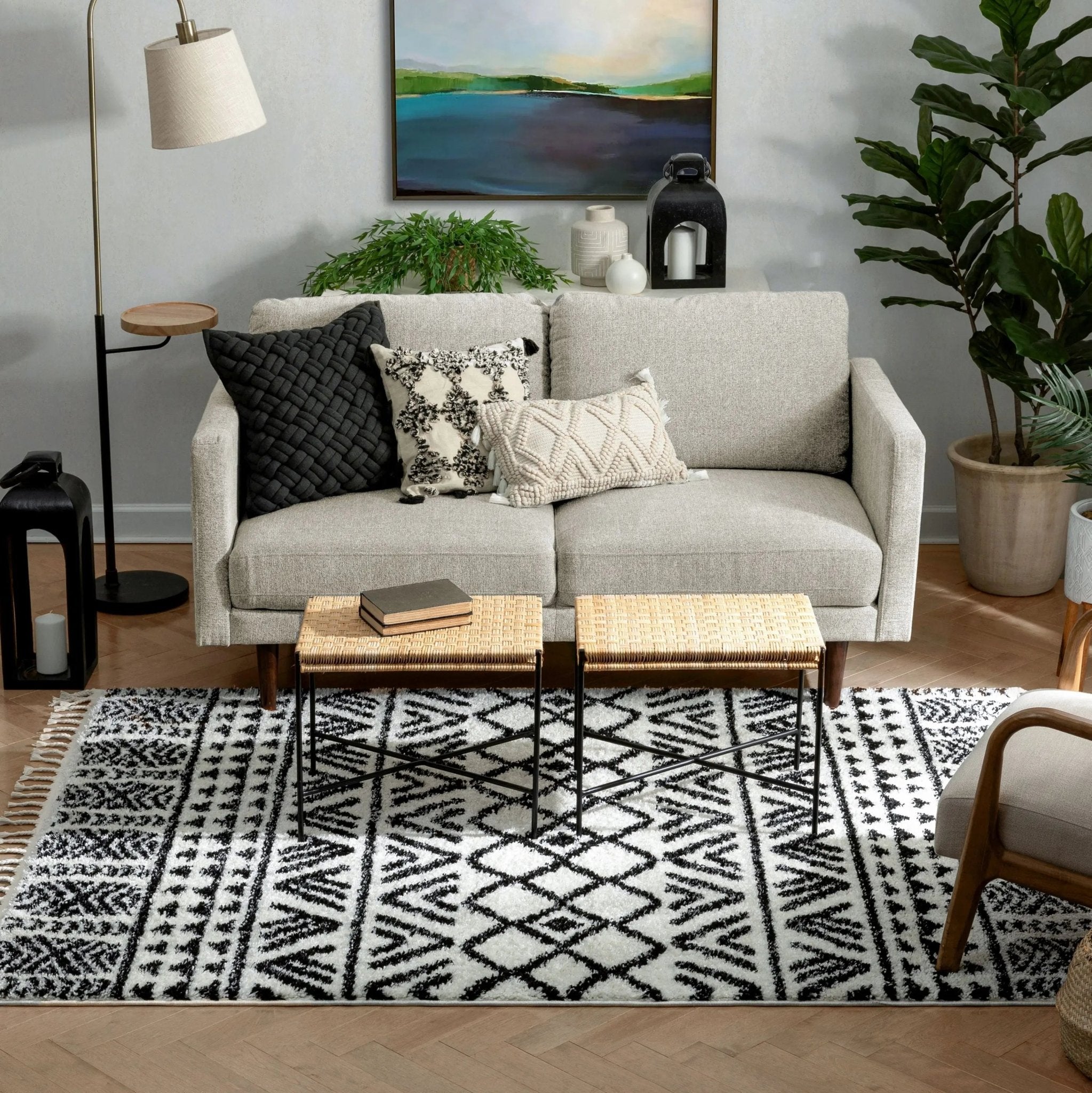 Tayanna Tribal Moroccan Ivory Shag Rug Well Woven