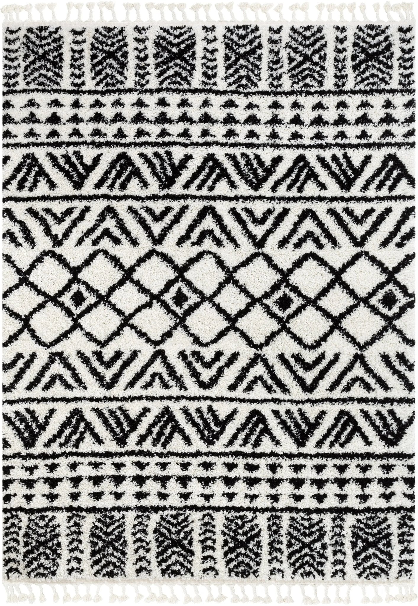 Tayanna Tribal Moroccan Ivory Shag Rug Well Woven