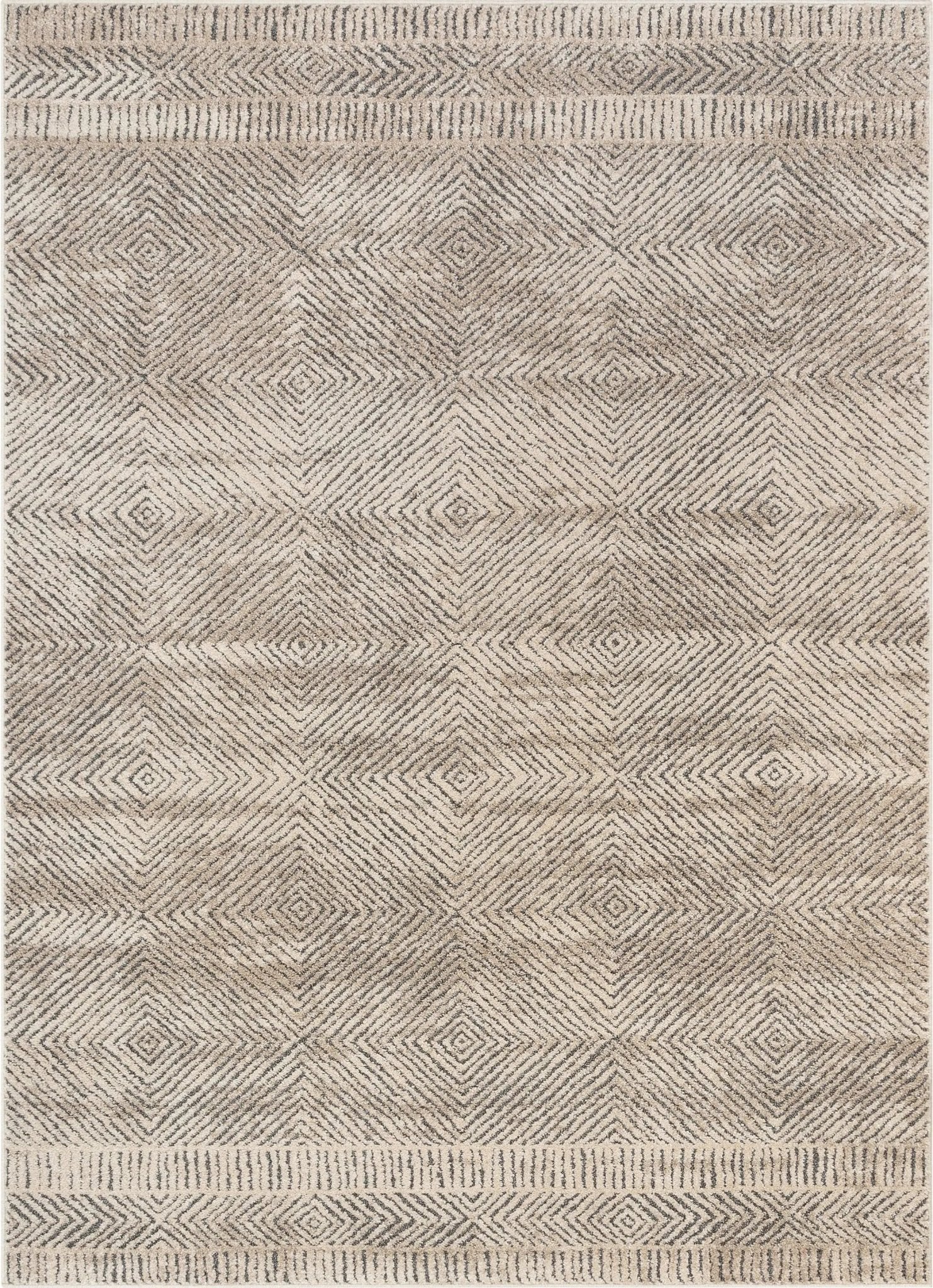 Hugo Tribal Geometric Beige Distressed High-Low Rug Well Woven