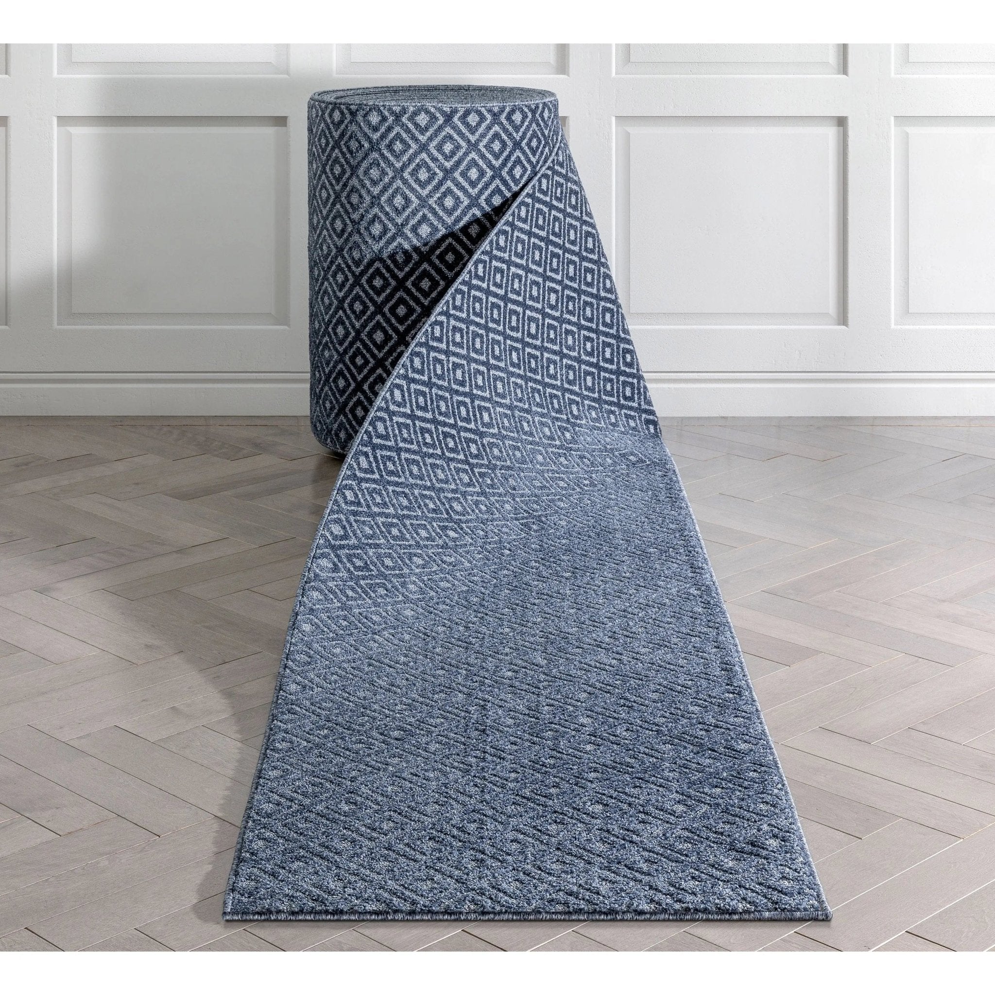 Custom Size Runner Pia Tribal Geometric Diamond Pattern Dark Blue Choose Your Width x Choose Your Length Hallway Runner Rug Well Woven