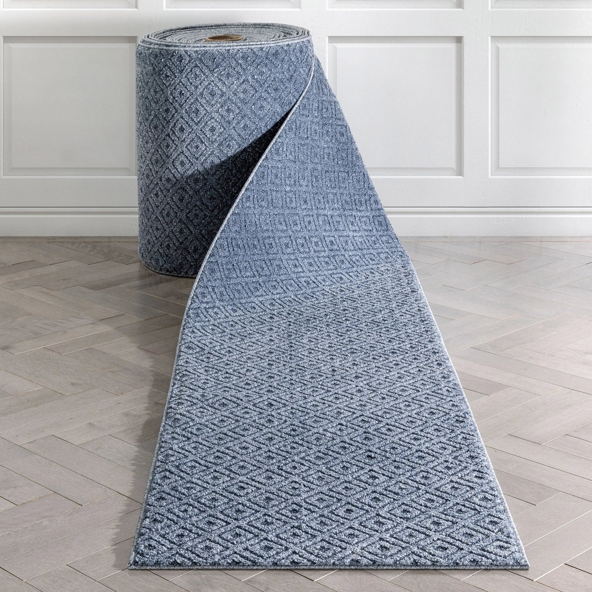 Custom Size Runner Pia Tribal Geometric Diamond Pattern Light Blue Choose Your Width x Choose Your Length Hallway Runner Rug Well Woven