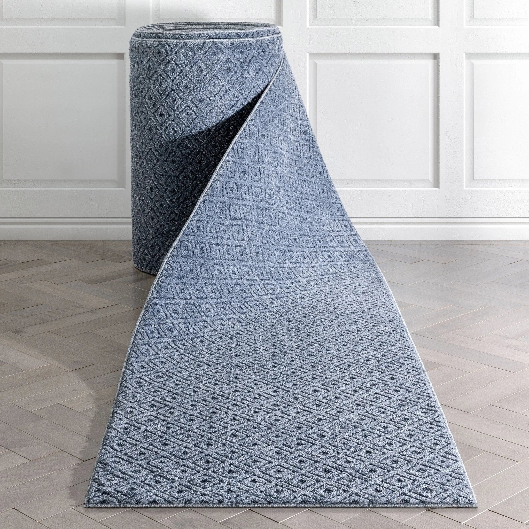 Custom Size Runner Pia Tribal Geometric Diamond Pattern Light Blue Choose Your Width x Choose Your Length Hallway Runner Rug Well Woven