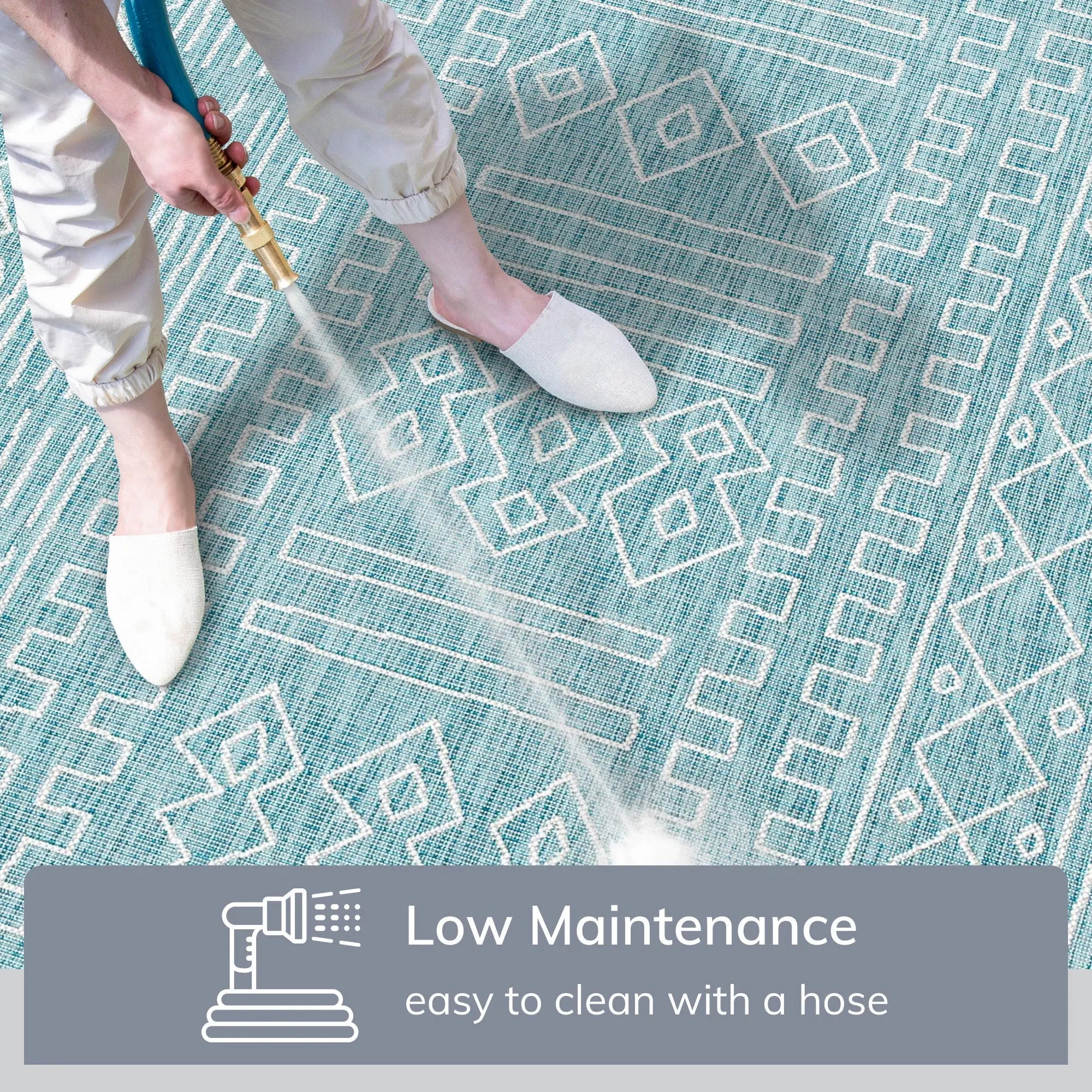 Anza Tribal Geometric Pattern 5'3" x 7'3" Blue Flat-Weave Indoor/Outdoor Rug Well Woven