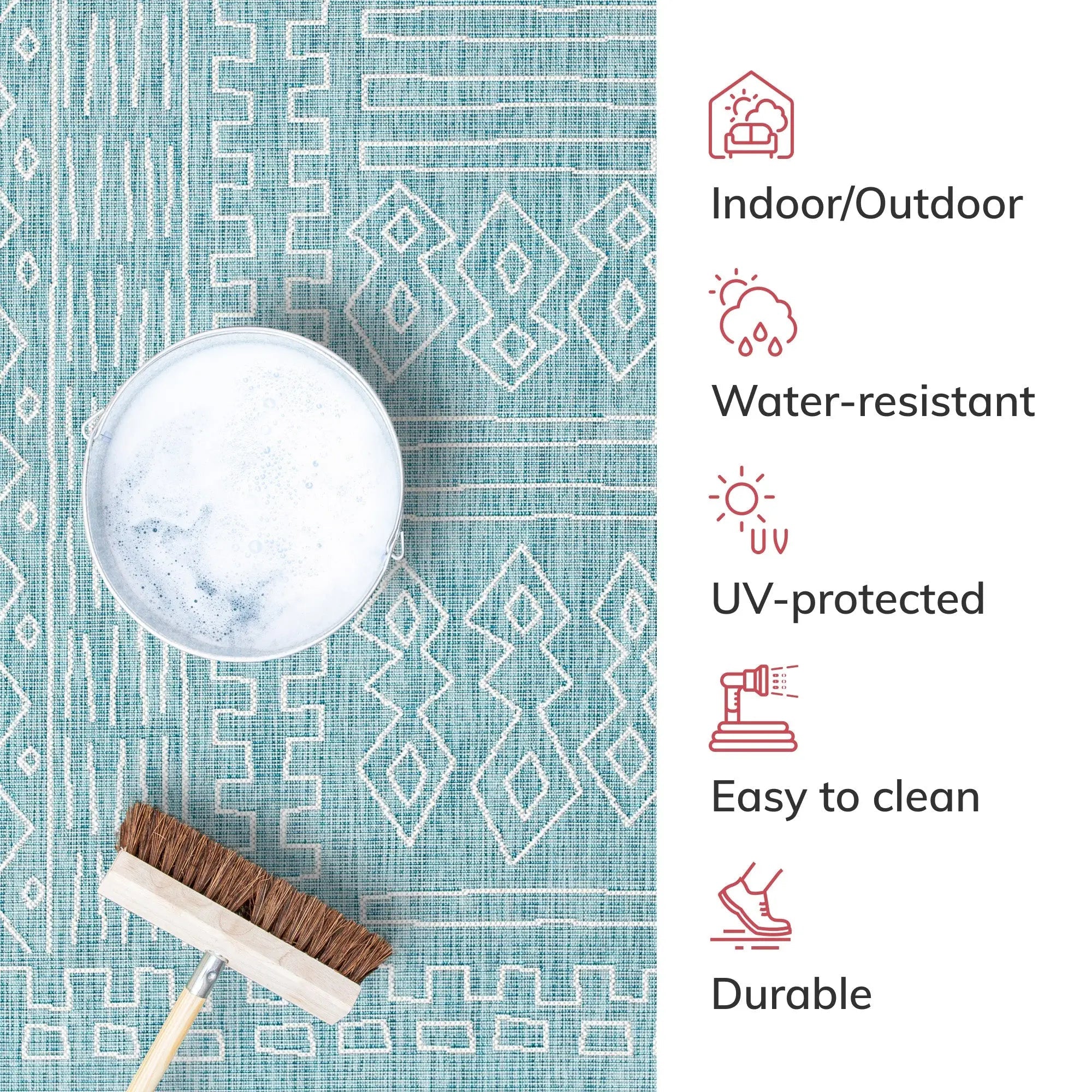 Anza Tribal Geometric Pattern 5'3" x 7'3" Blue Flat-Weave Indoor/Outdoor Rug Well Woven