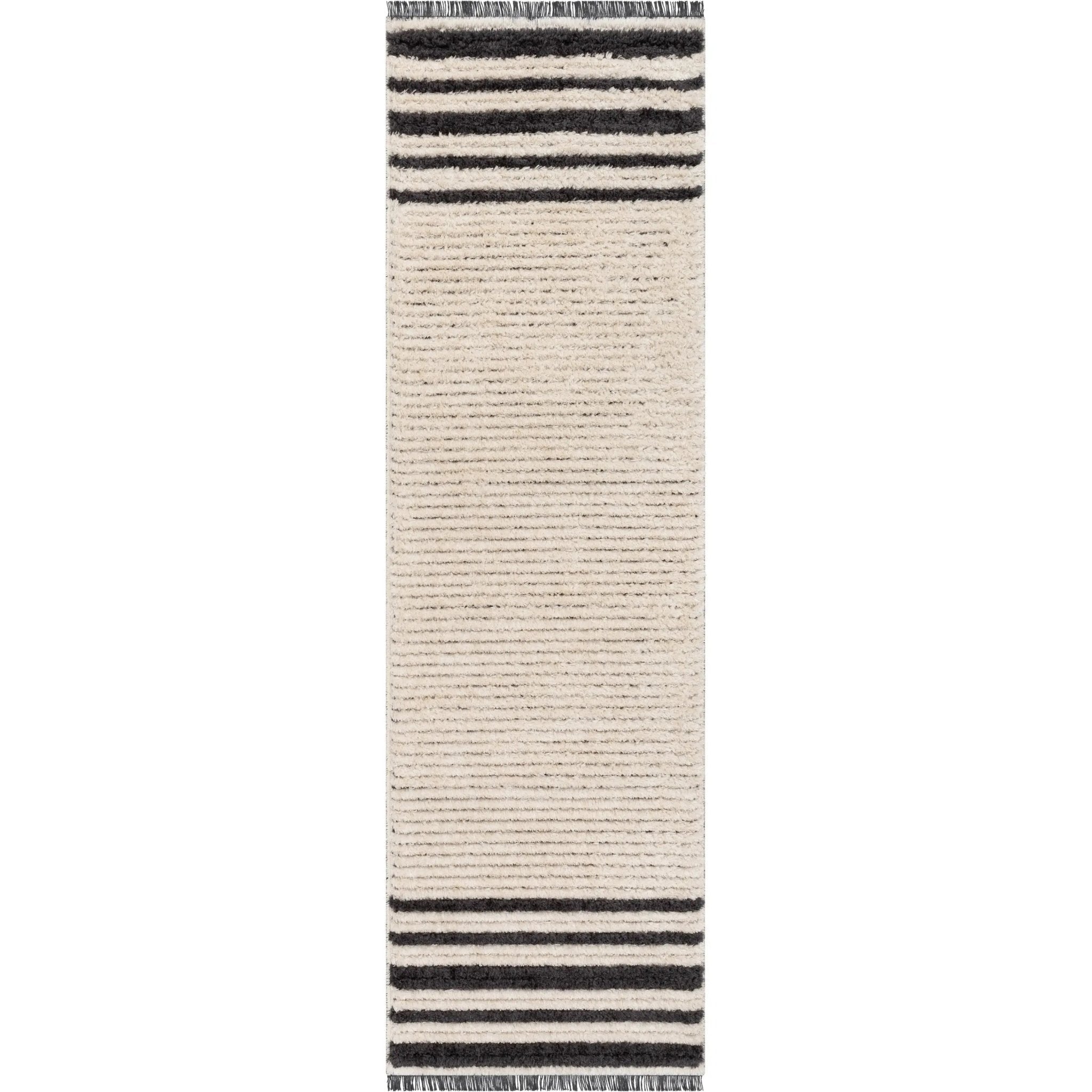 Adriel Tribal Solid Border Pattern Ivory High-Low Textured Pile Rug Well Woven