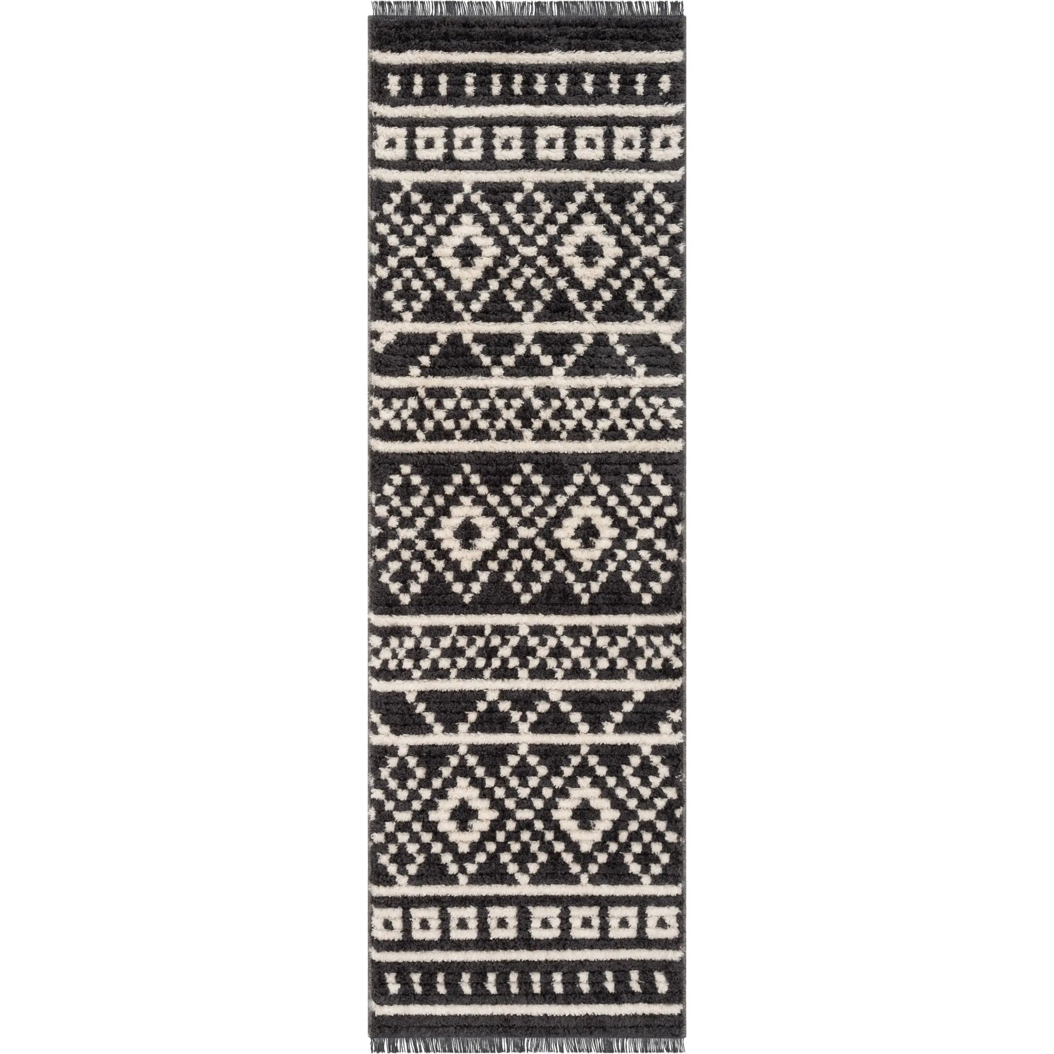 Nokomis Tribal Diamond Lattice Pattern Grey High-Low Textured Pile Rug Well Woven