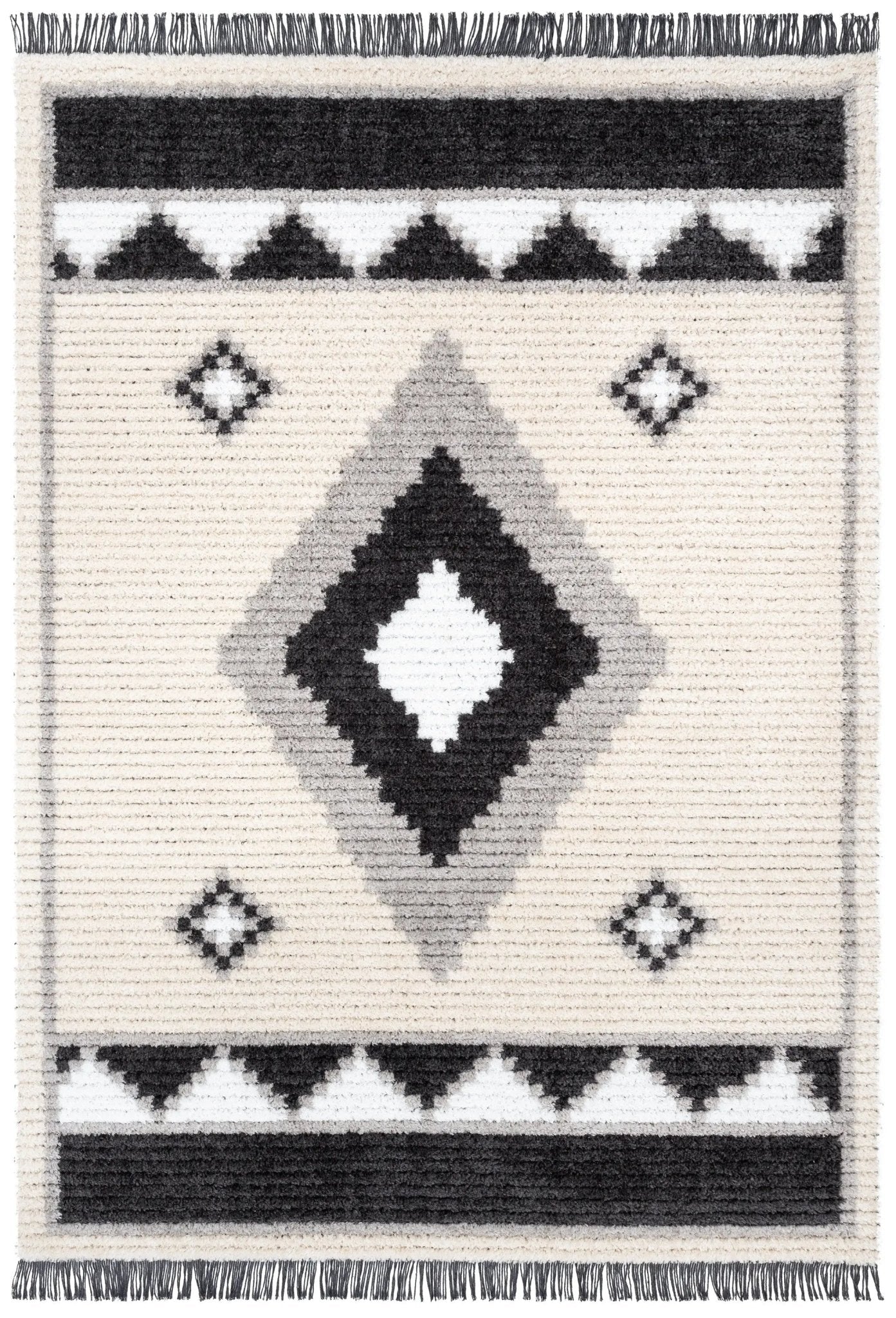 Una Moroccan Diamond Medallion Pattern Grey High-Low Textured Pile Rug Well Woven