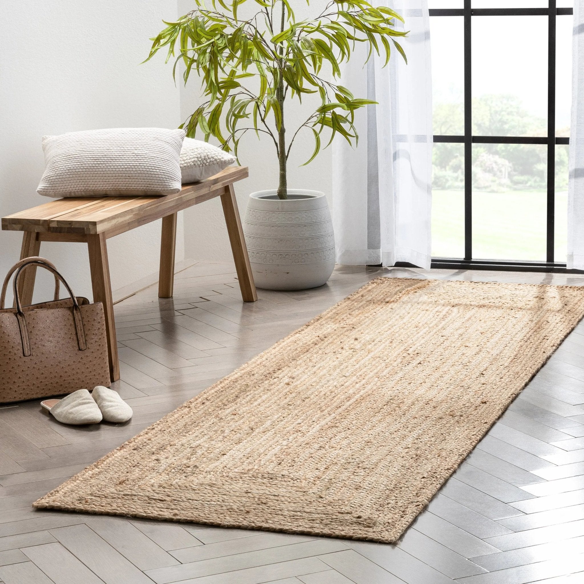 Jemma Natural-Fiber Braided Pattern Natural Hand-Woven Chunky-Textured Rug Well Woven