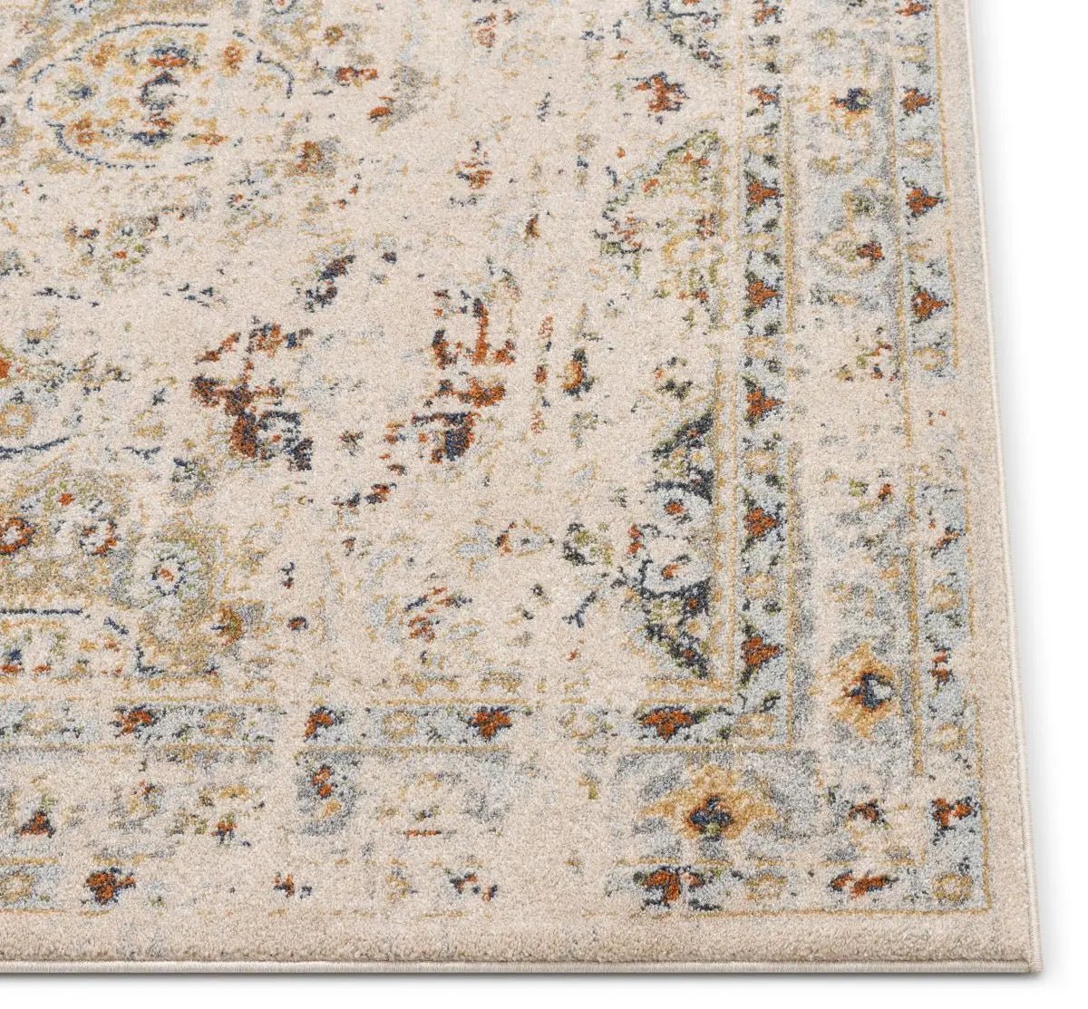 Kian Cream Vintage Panel Distressed Rug Well Woven