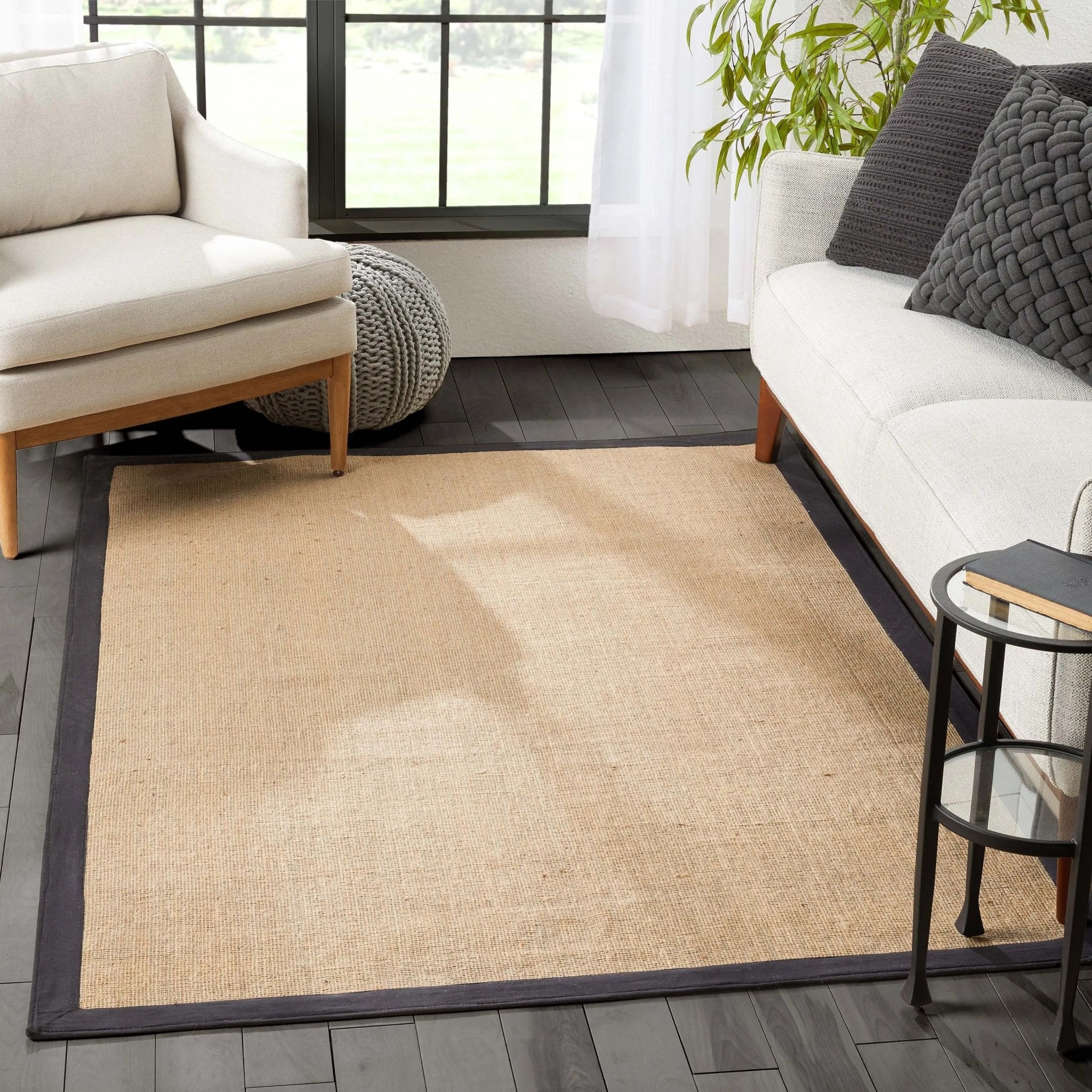 Sorel Farmhouse 5' x 7' Non-Slip Natural-Fiber Natural Black Border Rug Well Woven