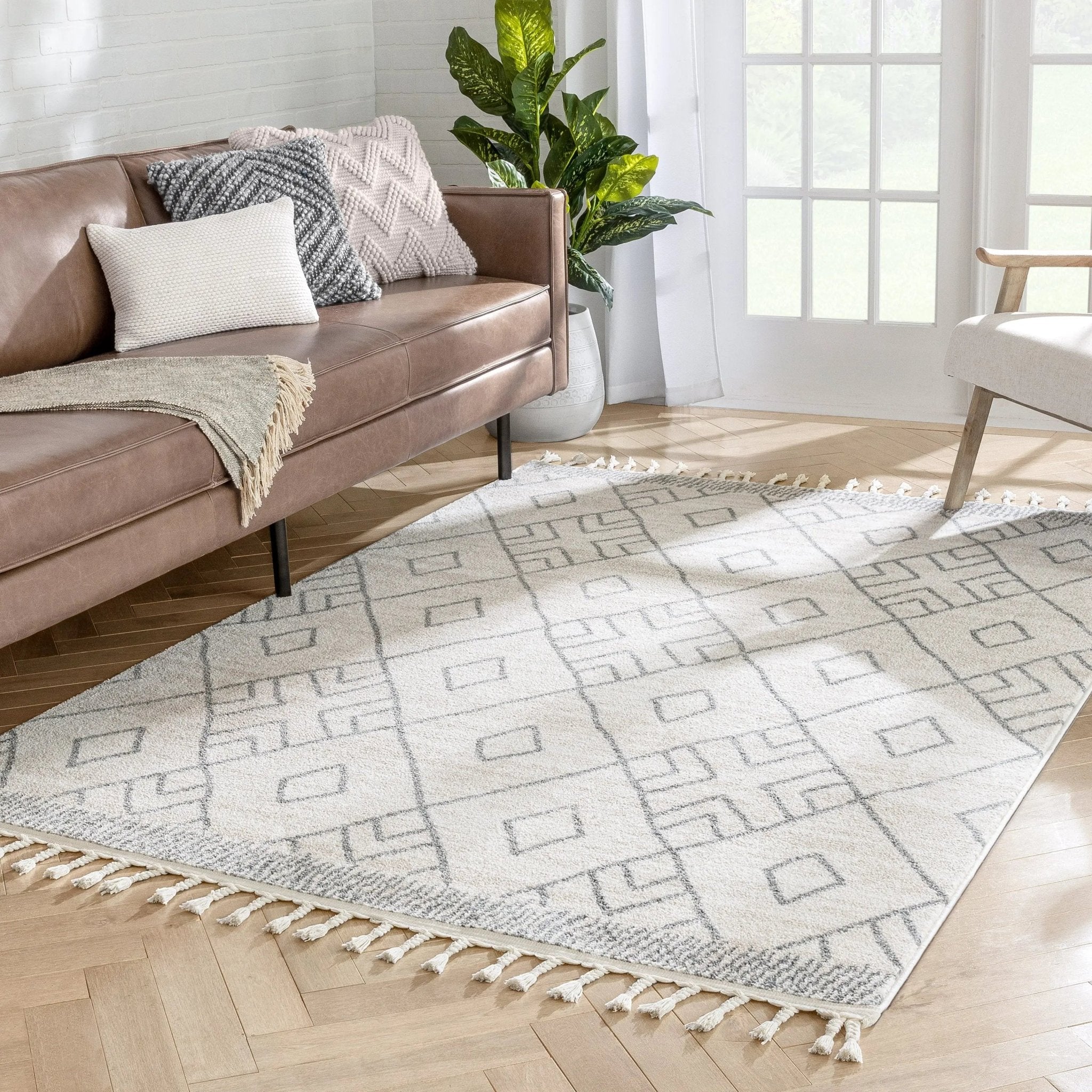 Diodelly Moroccan Lattice Trellis Ivory Grey Rug Well Woven