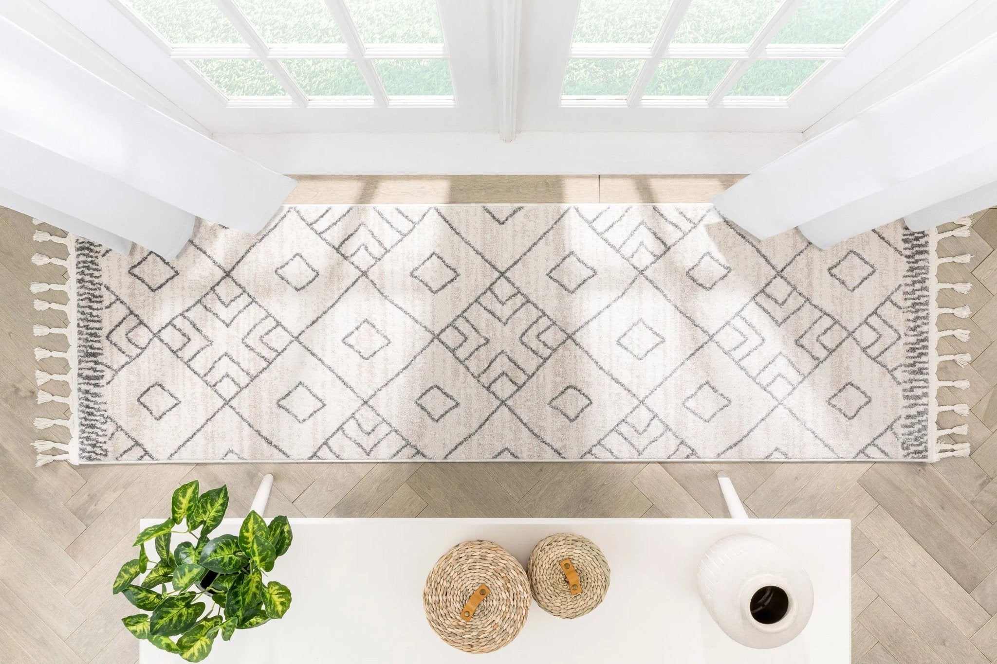 Diodelly Moroccan Lattice Trellis Ivory Grey Rug Well Woven